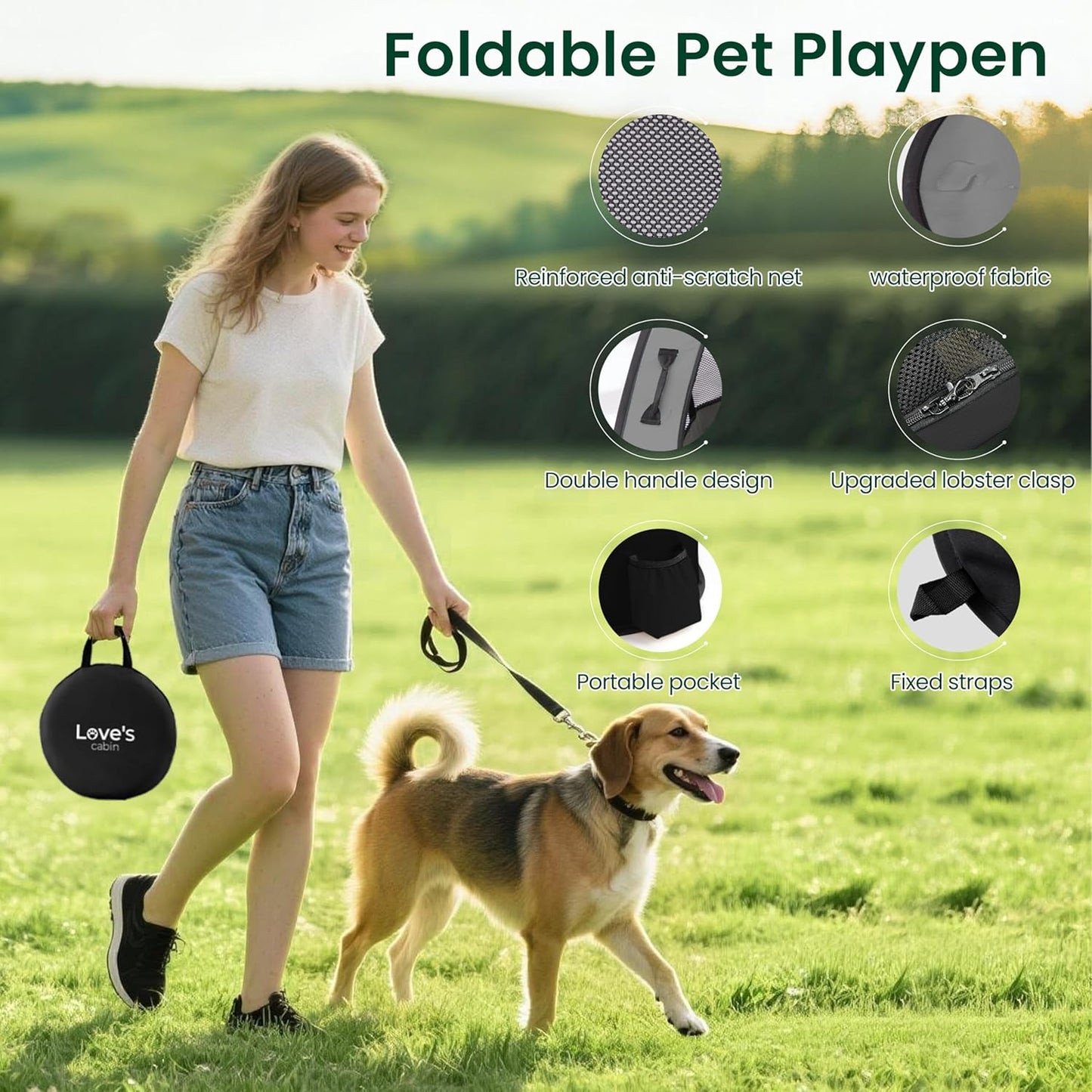 Love's cabin Pet Puppy Dog Playpen, Small Dog Tent Crates Cage Indoor/Outdoor, Portable Exercise Playpen for Cat, Foldable Pop Up Dog Kennel Playpen with Carring Case (S, Grey)