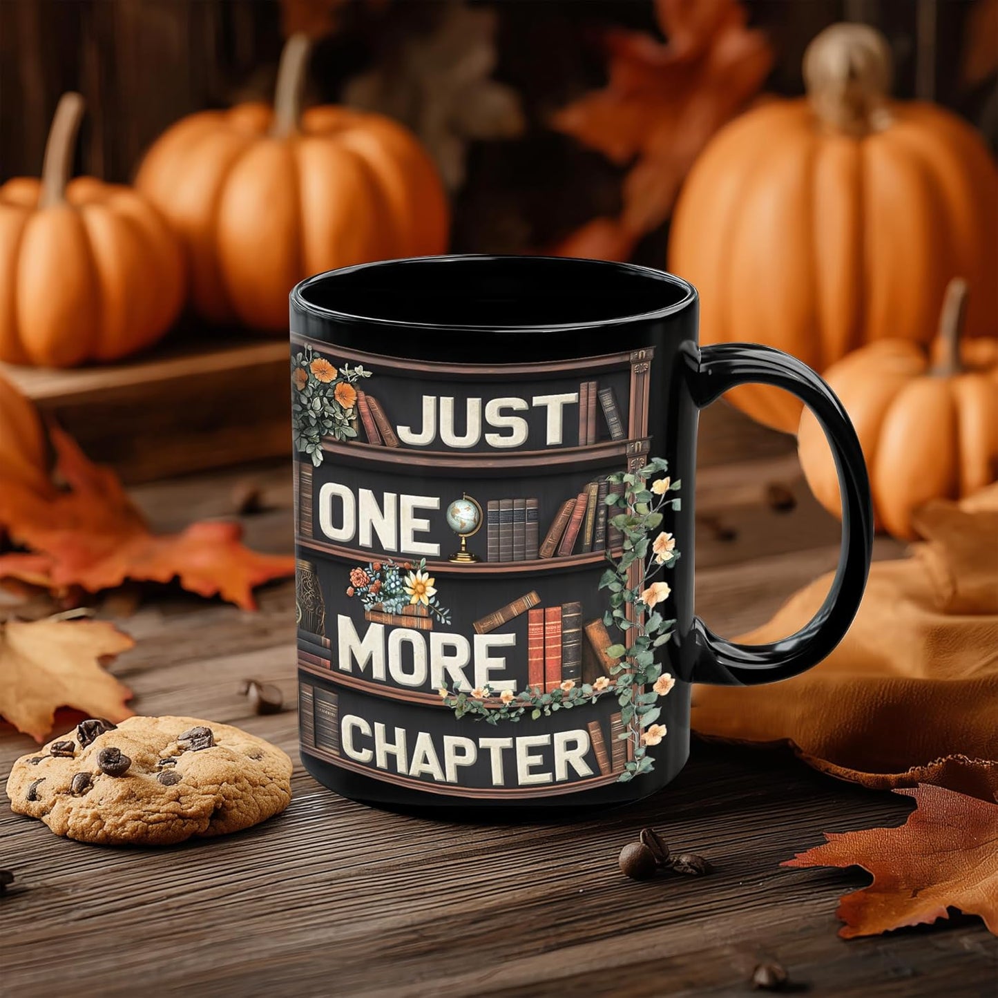 Cute Ghost Reading Mug Gifts on Birthday, Christmas, Funny Book Lover Coffee Mug For Readers, Bookish Decor for Women, Just One More Chapter, Book Club Gifts 11oz Black Ceramic Tea Cup