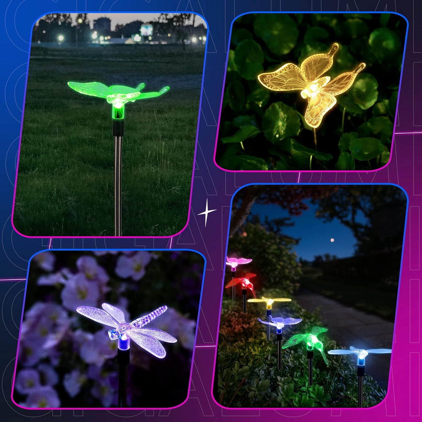 GIGALUMI Solar Garden Lights, 6 Pack Solar Butterfly Lights Decoration, Outdoor Garden Decoration Color Changing LED, Outdoor Decorative for Pathway, Lawn, Patio, Driveway