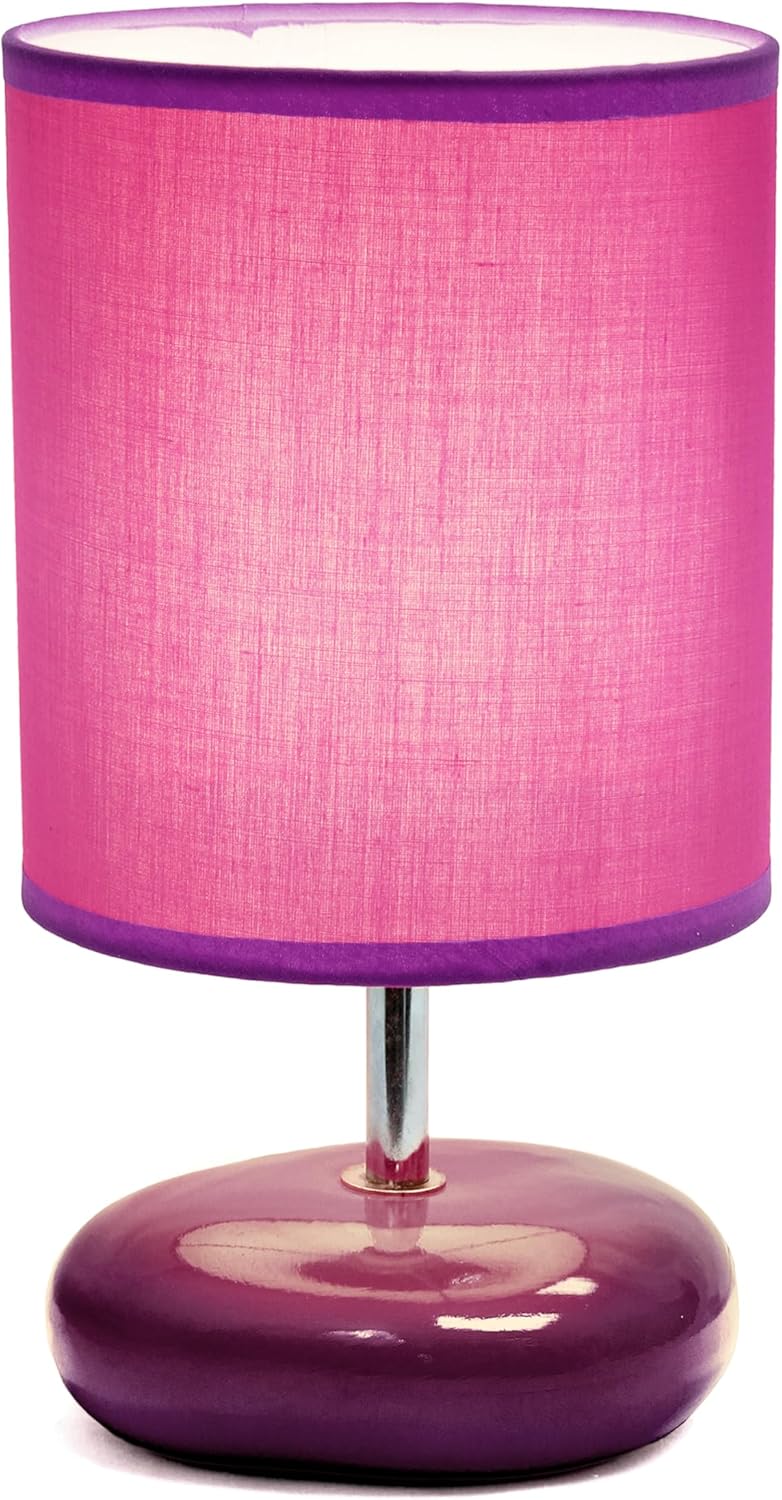 Simple Designs LT1153-PRP Petite Circle Stone Table Lamp for Bedroom, Kids Room, Office, Living Room, Nursery, Reading Nook, Purple