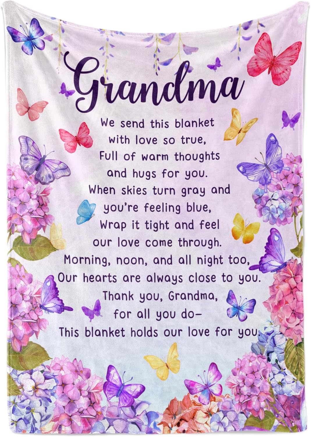 Grandma Gifts from Grandkids, Butterfly Flannel Throw Blanket for Grandma on Birthday, Mothers' Day, Grandparents' Day, Christmas, 50" x 65"