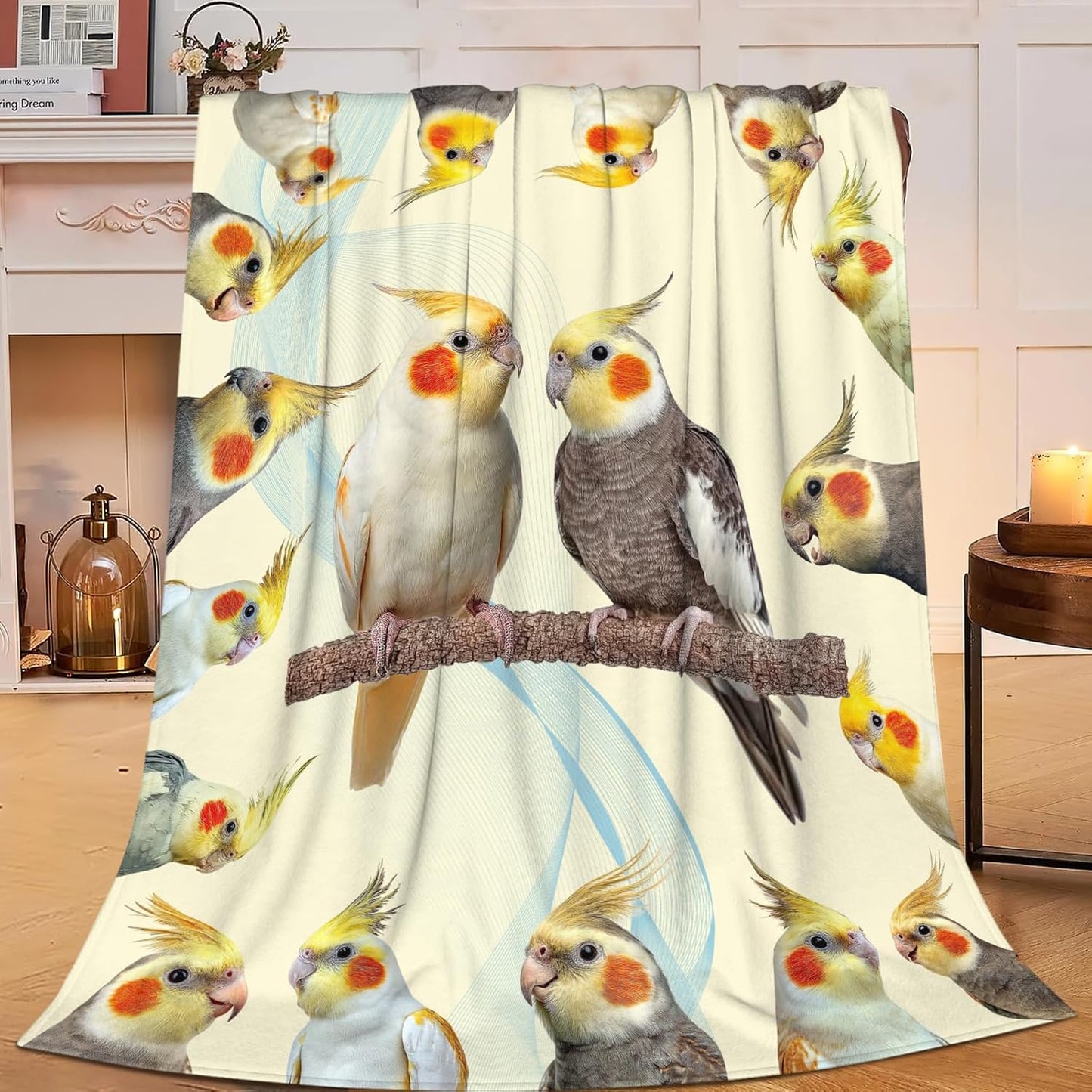 Parrot Bird Throw Blanket Cute Cockatiel Stuff Gifts for Kids Girls Boys Adults Women Men Soft Cozy Warm Plush Fluffy Fuzzy Fleece Blanket Decor 40''X50''