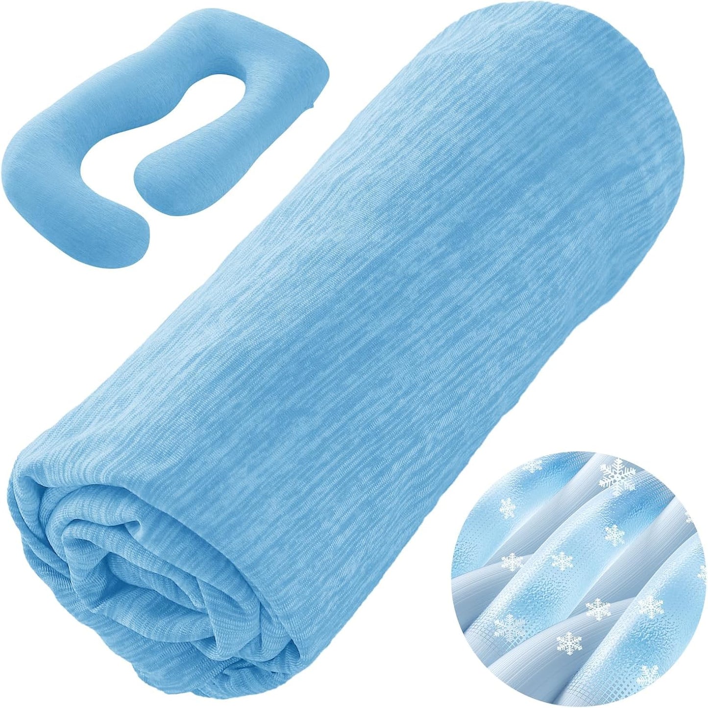Sasttie Cooling Pregnancy Pillow Cover, 57-inch U Shaped Pregnancy Pillow Case, Fits 55 to 57 Inch Maternity Pillow, Blue (No Pillow Insert)