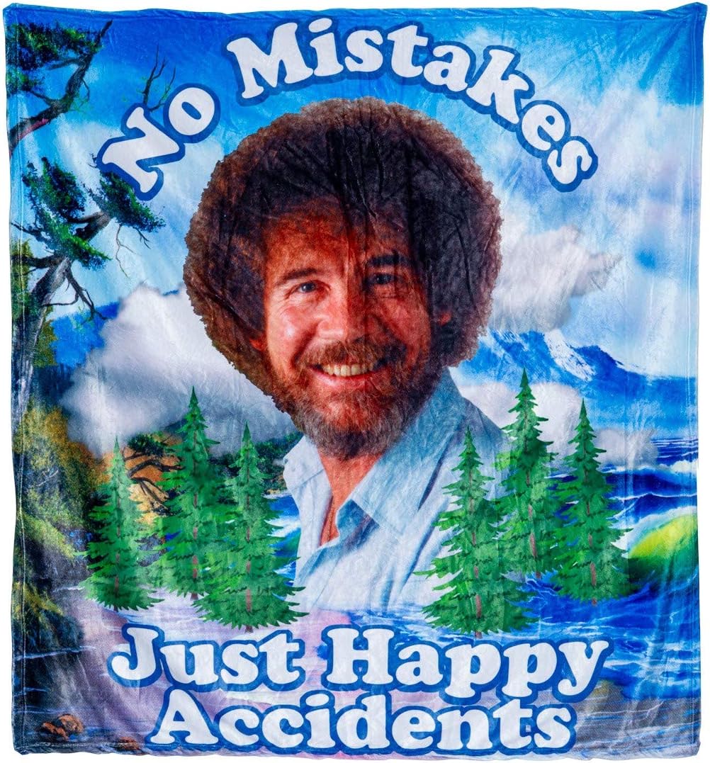 Calhoun Officially Licensed Bob Ross No Mistakes Just Happy Accidents Plush Throw Blanket
