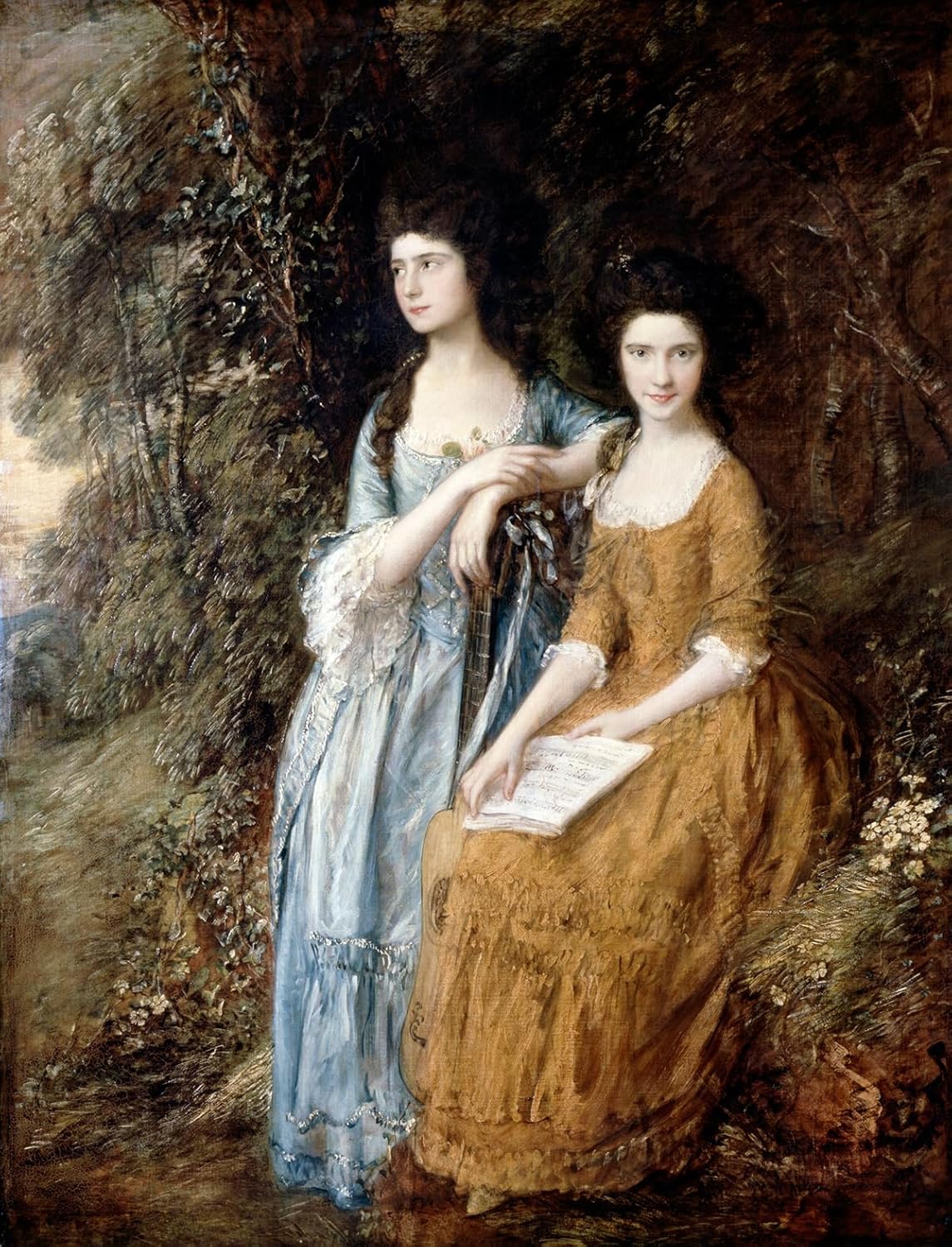 Elizabeth and Mary Linley Reading Book Garden Painting By Thomas Gainsborough 12"X16" Image Size on Matte Paper Fine Art Print Poster Shipped Rolled-up