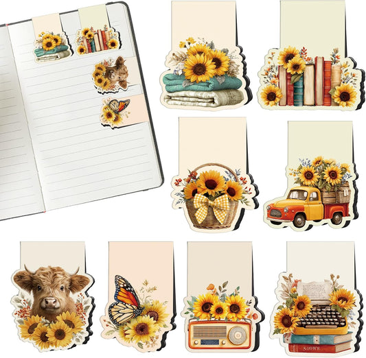 Vintage Sunflower Magnetic Bookmarks Gifts - 16 Pcs Wxiben Flower Highland Cow Magnet Book Page Markers Floral Bookmark Clips Gift for Book Lovers Students Teacher School Reading Office Supplies