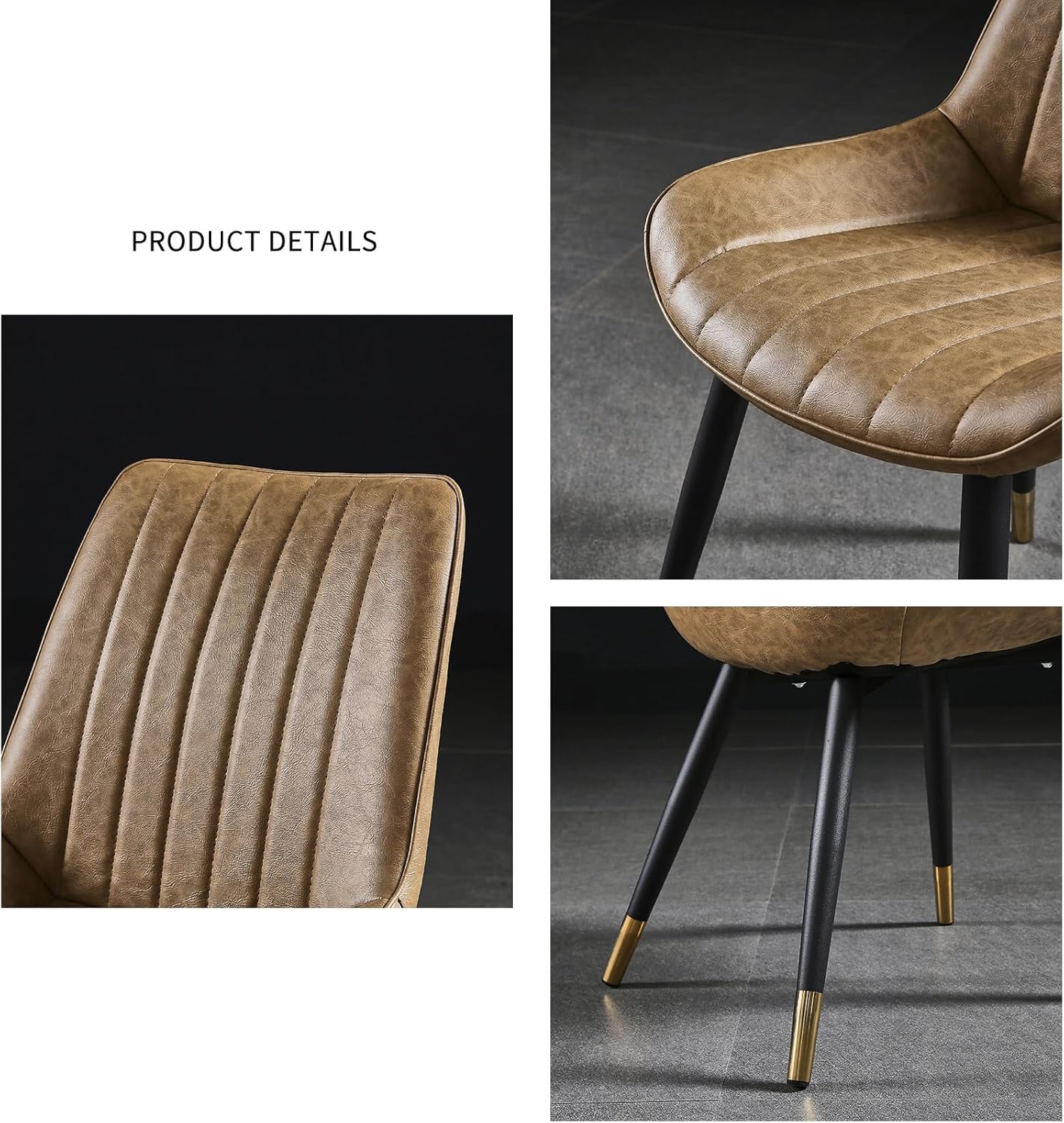 Dining Chairs Vintage Kitchen Counter Chairs Lounge Leisure Living Room Corner Chairs with Metal Legs Pu Leather Seat and Backrests/Black/E
