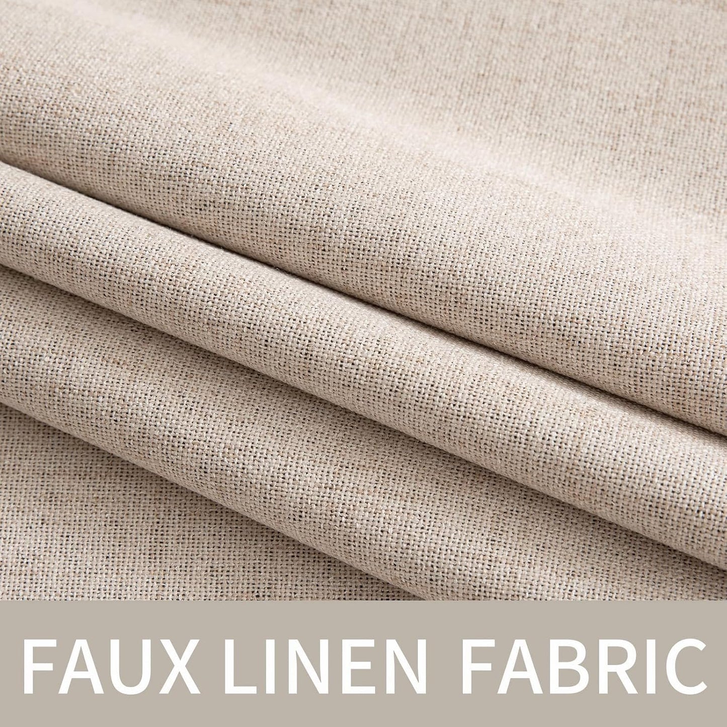 MIULEE 100% Blackout Linen Textured Curtains for Bedroom 105 Inches Extra Long Thermal Insulated Natural Beige Grommet Room Darkening Curtains & Drapes Luxury for Living Room Nursery (2 Panels)