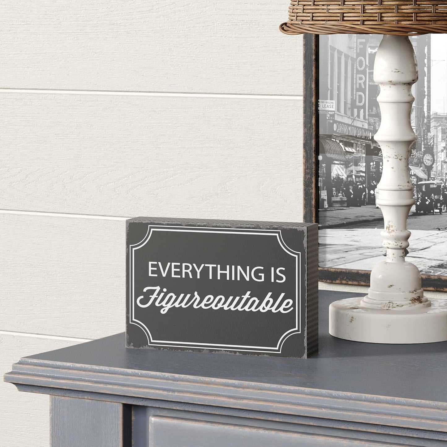 Barnyard Designs Wooden Box Sign Motivational Desk Decor for Women Office, Bathroom Shelf Decoration, Inspirational Desk Decor (Figureoutable)
