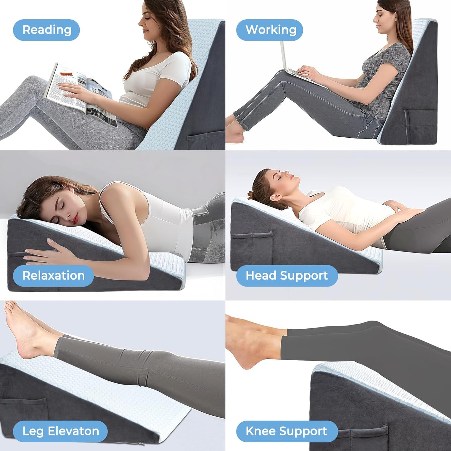 puredown® 12" Bed Wedge Pillow, Cooling Wedge Pillows for Headboard, Pillow Wedge for Nighttime Acid Reflux, Lumbar & Back Support, Leg Elevation Therapy, Snore Reduction Aid