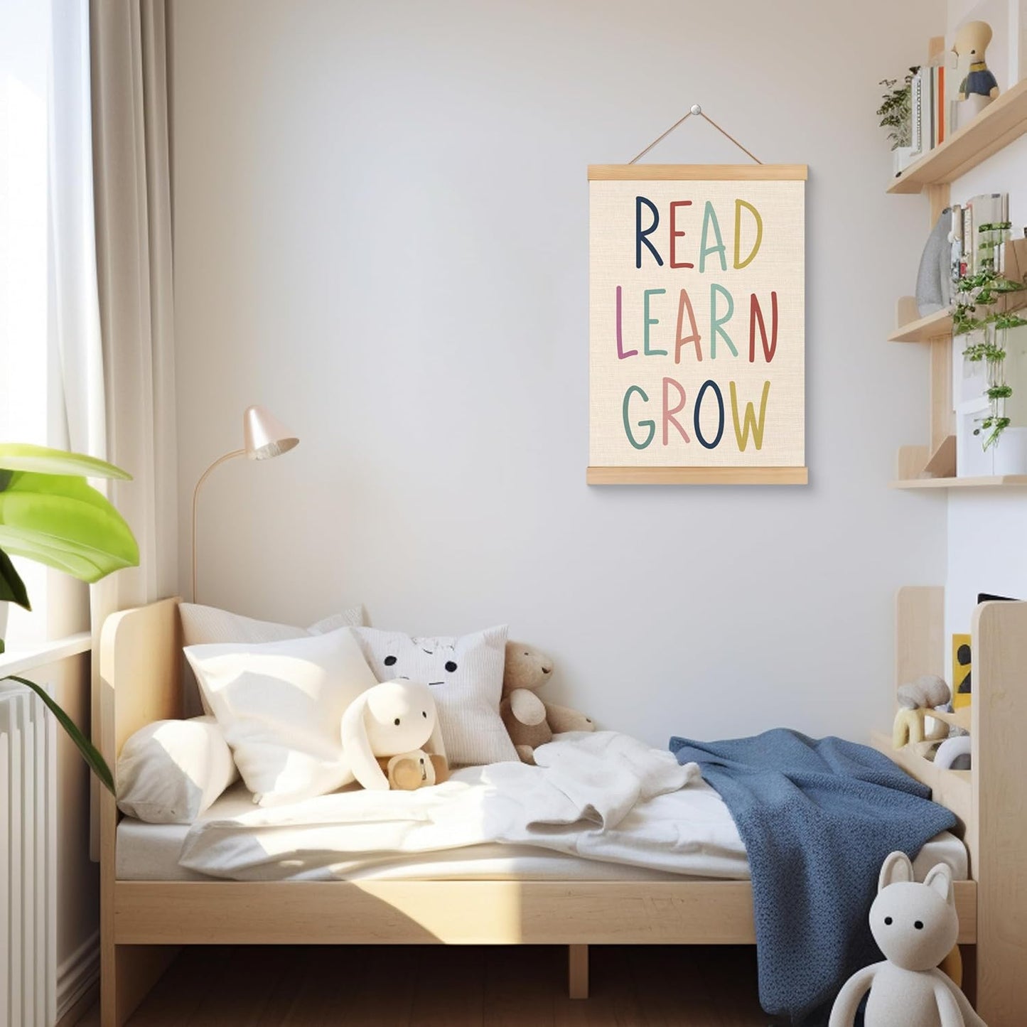 ROXMART Boho Classroom Educational Poster Hanger Frame, Reading Corner Nook Library Decor, Read Learn Grow Bookish Wall Art Prints Decor for Toddler Kids Room Nursery Playroom, 12x16 Inch