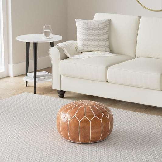ARTOUARZAZATE Premium Moroccan Leather Ottoman Pouf Cover, Ottoman Footstool Hassock 100% Real Natural Leather pouffe, Home Gifts, Wedding Gifts, Foot Stool (Brown)