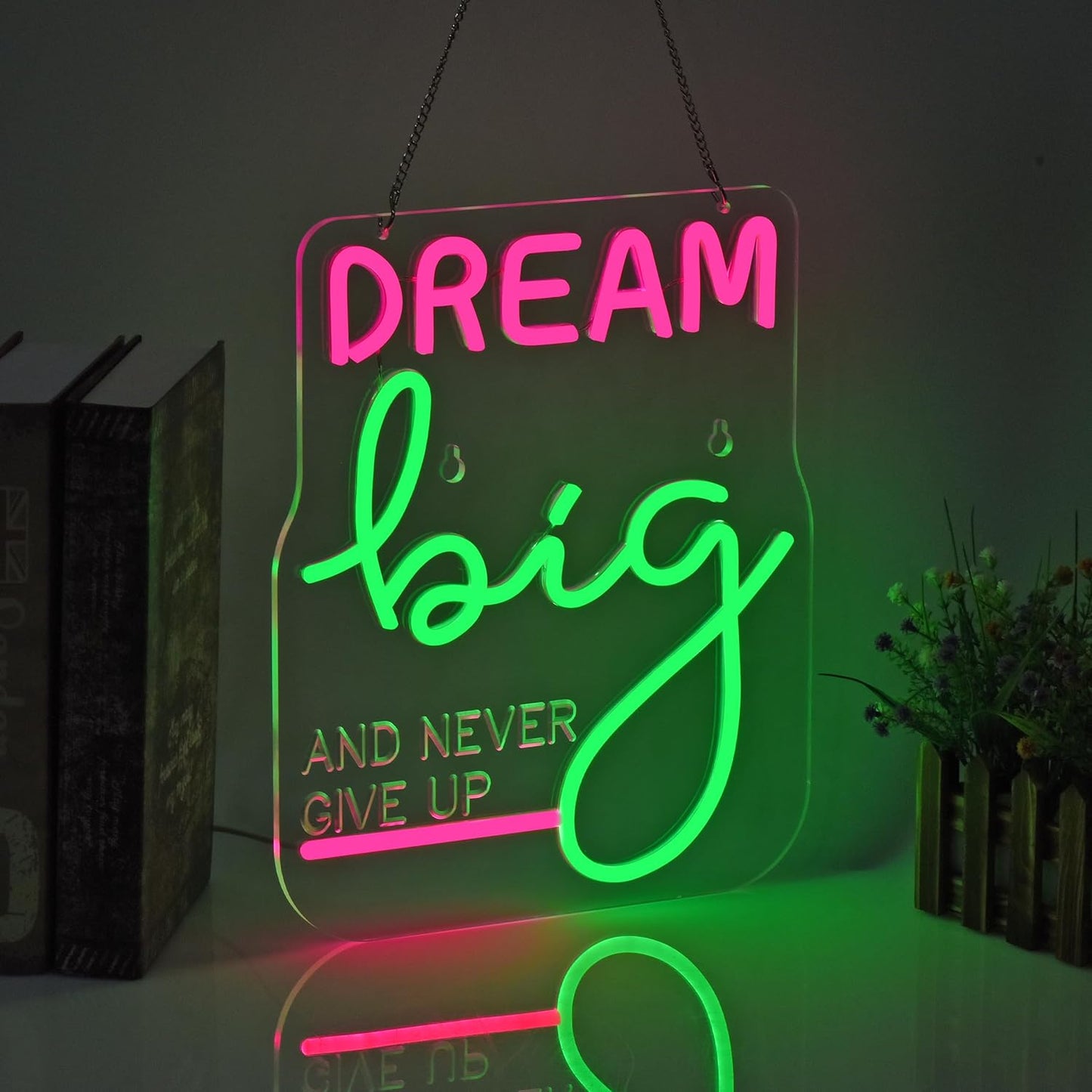 Dream Big LED Neon Sign - Motivational Wall Decor for Office & Home - Teen Girls Bedroom Decor & Gym Wall Art - Inspiring Gifts for Women, Teens (14x12 Inch)