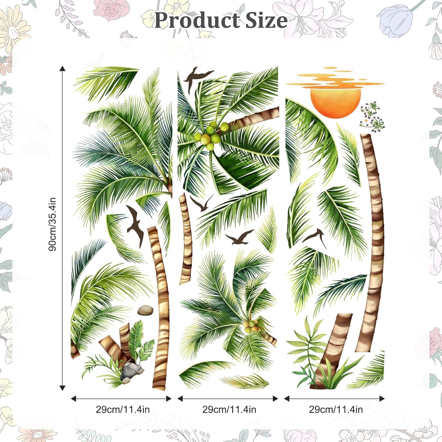 Large Palm Tree Wall Stickers, Tropical Coconut Tree Wall Decals Peel and Stick Wall Decal Self Adhesive Home Decor for Bedroom Office Sofa Backdrop