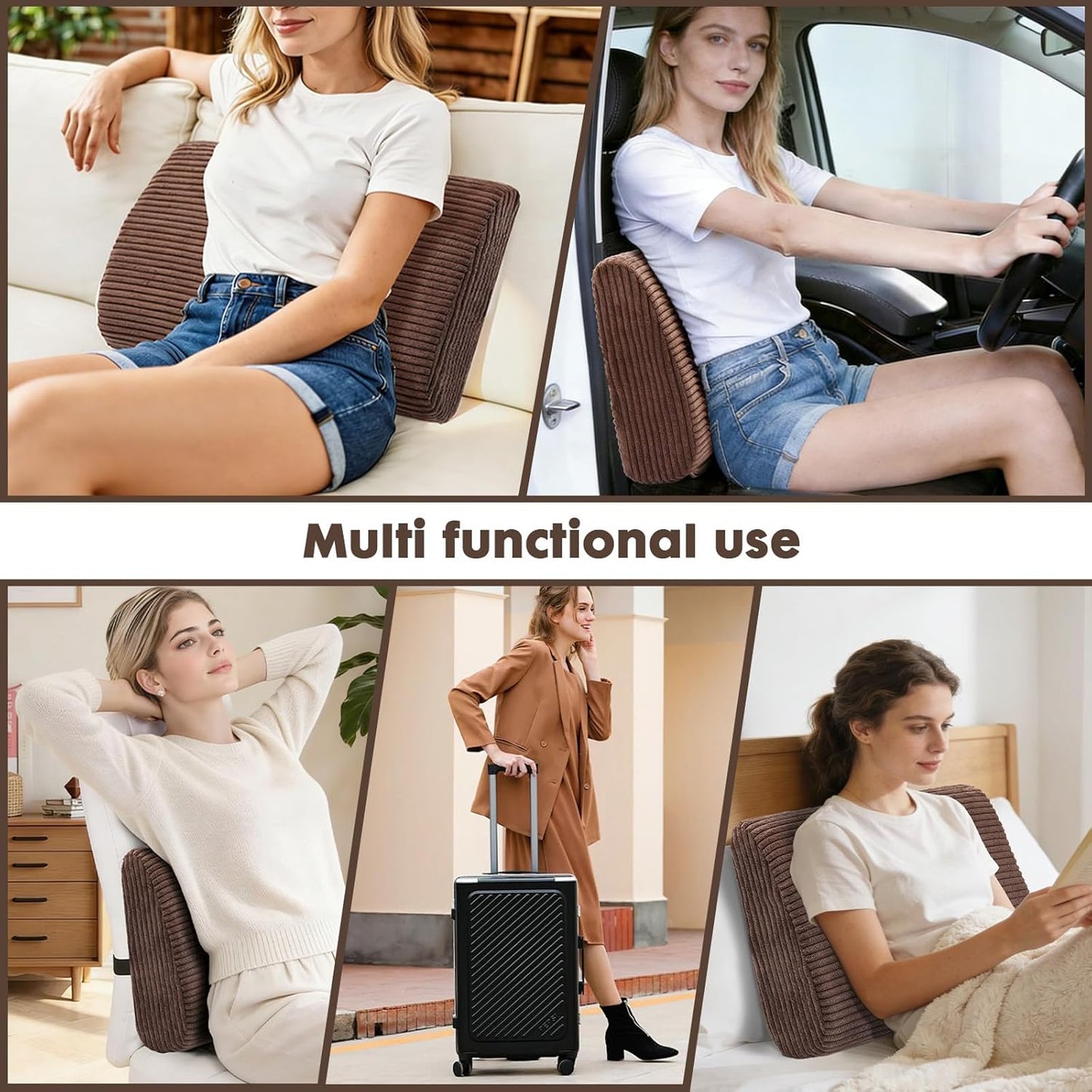 Large Lumbar Cushion Lumbar Support Pillow, Ergonomic Lumbar Pillow with Machine Washable, Help Relieve Pain of Back, Lumbar, Tailbone and Sciatic Nerve Support. (Brown)