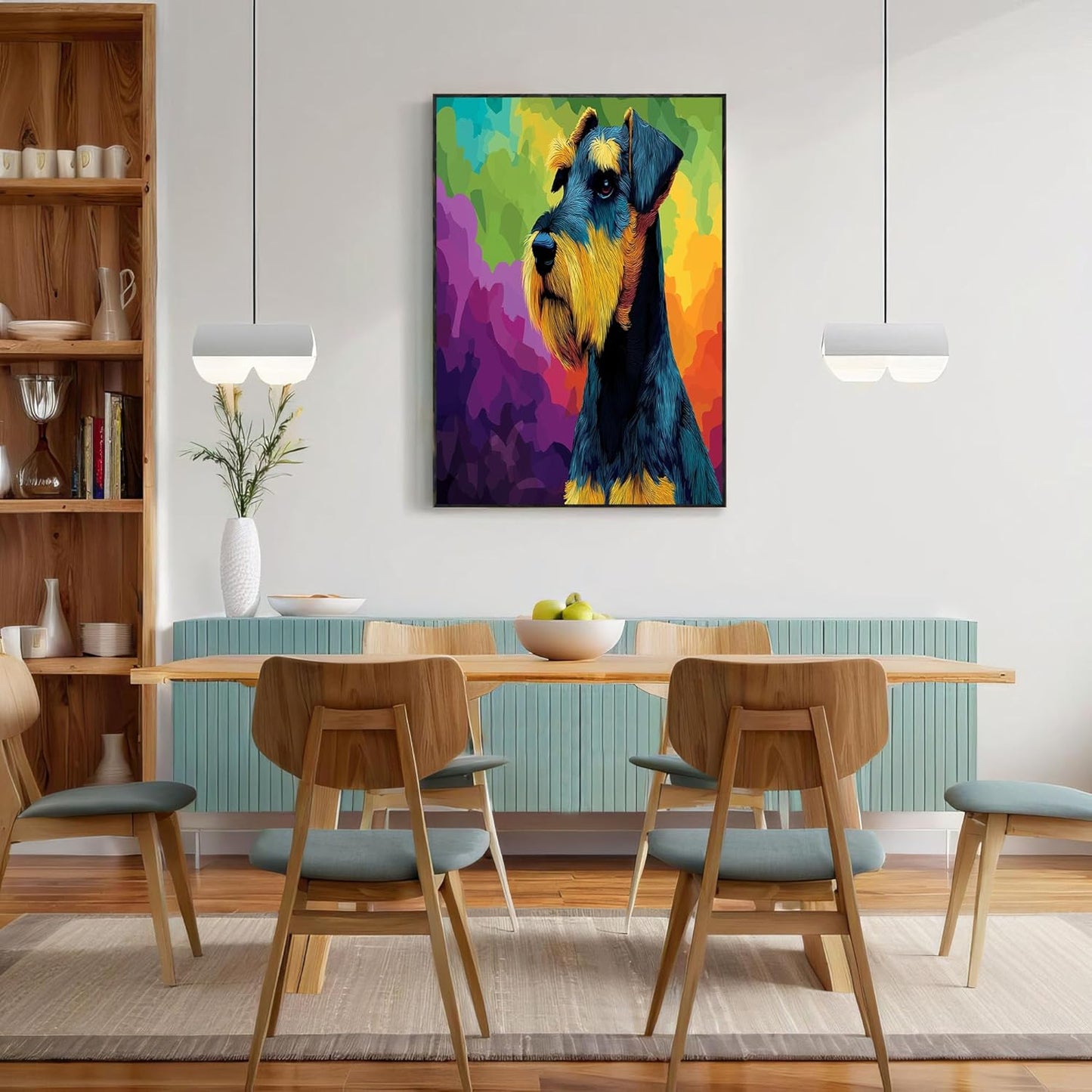 GDJSMIN Oil Painting Animal Pattern Wall Art, Airedale Terrier Portrait Poster for Reading Room Living Room Decor 16x 24 inch Unframed