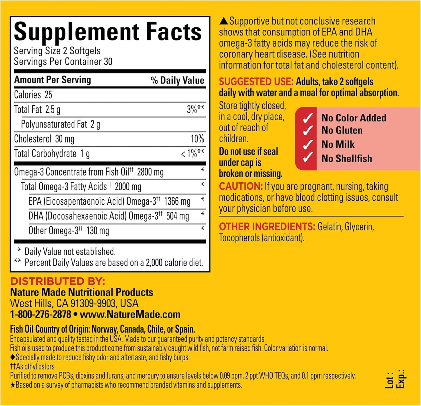 Nature Made Extra Strength Omega 3 Fish Oil Supplements, 2800mg, Fish Oil Omega 3 Supplements as Ethyl Esters for Healthy Heart, Brain, Eyes, Mood Support, 60 Softgels, 30 Day Supply