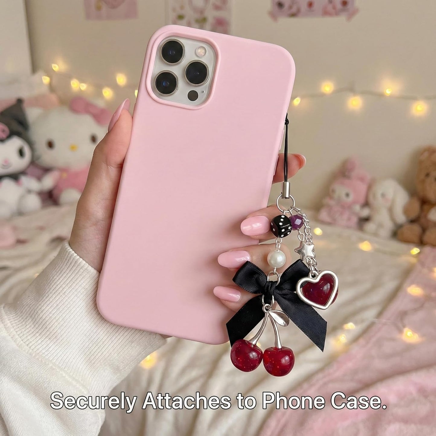 Phone Charms Strap Cute Cherry CellPhone Straps Aesthetic Pink Red Black BlueCherry Phone Chain for Camera Keychain Bag Pendant Decor Gift