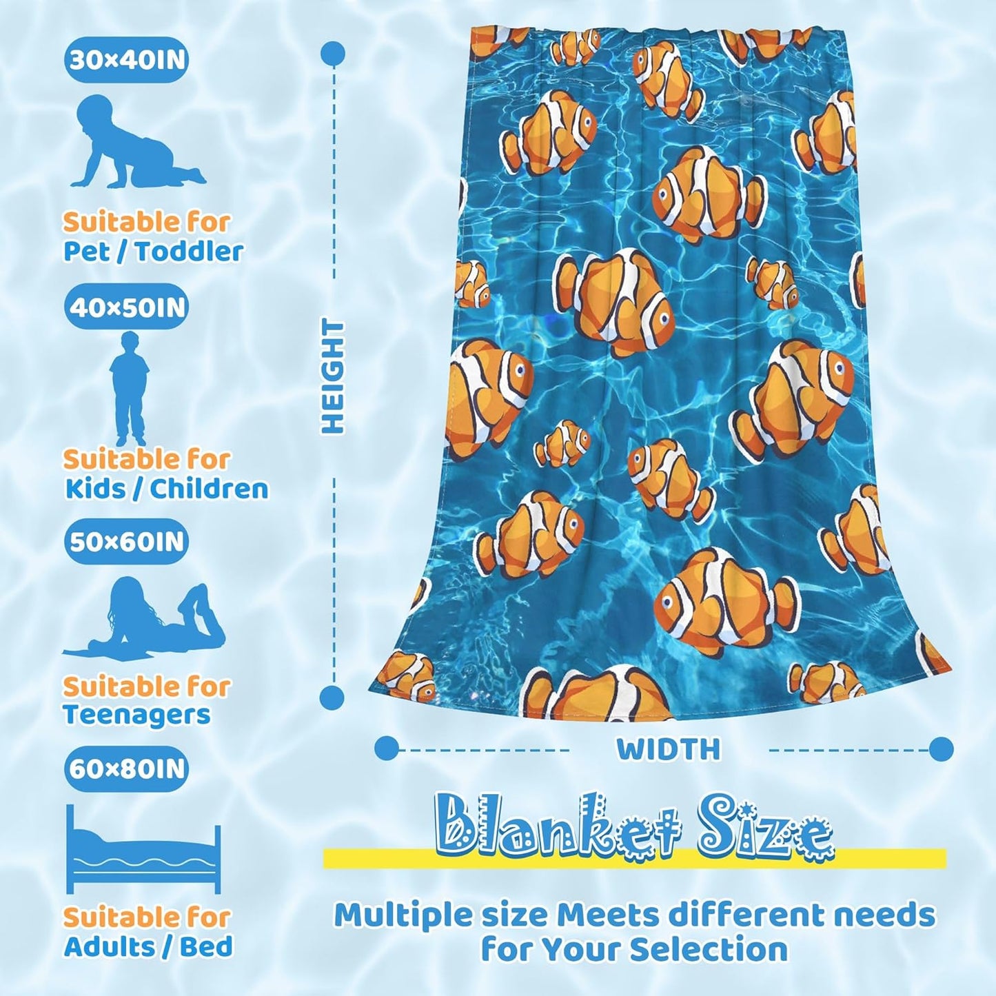 Clownfish Fleece Throw Blanket Gift Soft Warm Lightweight Blankets for Bed Sofa Couch Car 50 x 40in for Kids