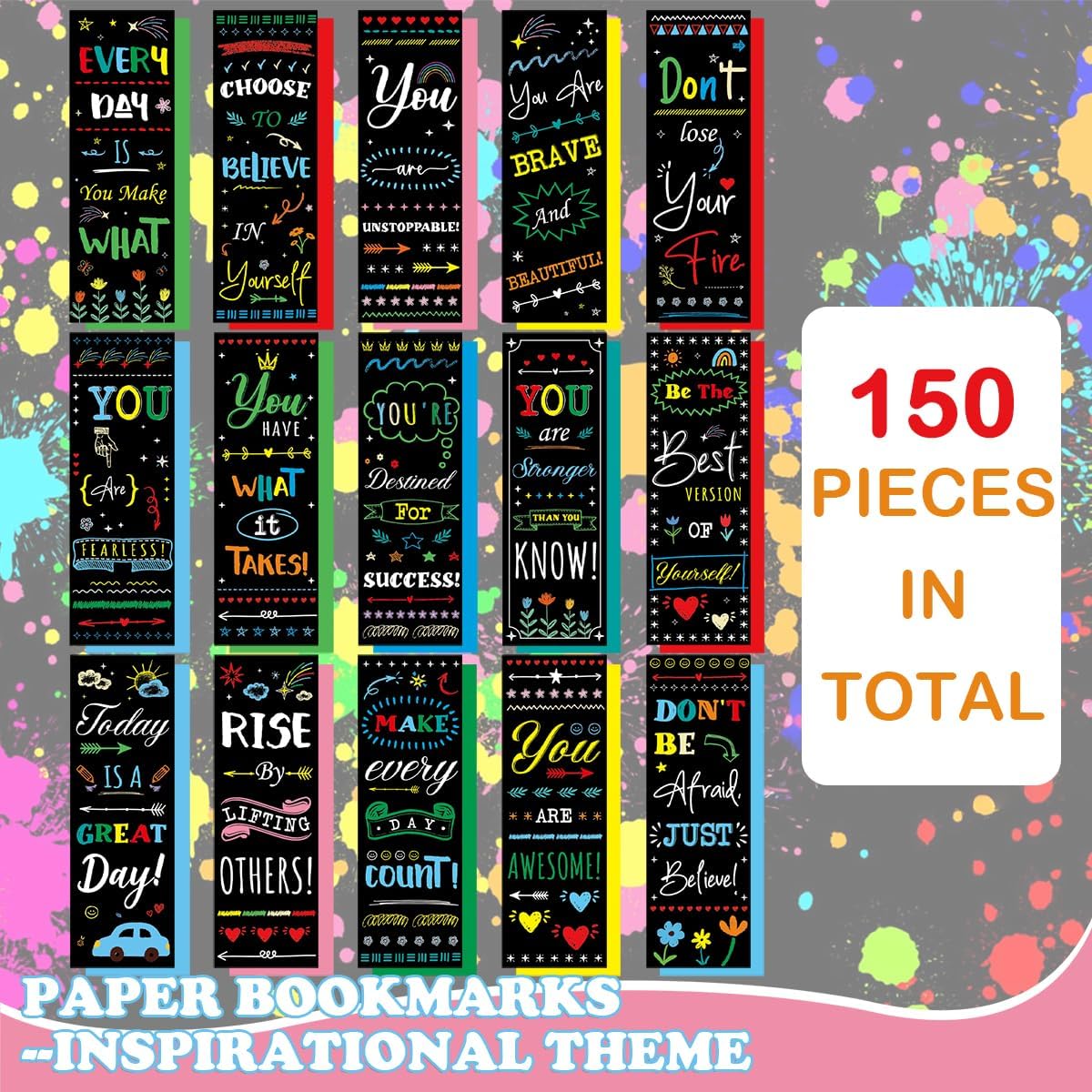 Inspirational Bookmarks Bulk Gifts Set – 150 PCS Motivational Paper Bookmarks for Women, Teachers, Students, Positive Book Marks for Reading Rewards, Back to School Supplies, Birthday Gift