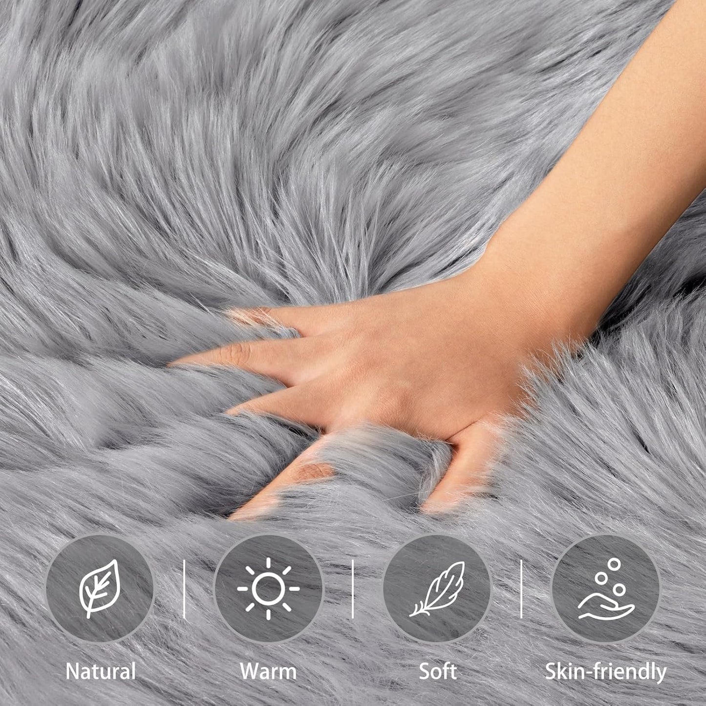 Ciicool Ultra Soft Faux Sheepskin Fur Rug Fluffy Rug for Bedroom Fuzzy Carpet for Living Room Kid's Room Nursery Decor, Grey 2 x 6 Feet