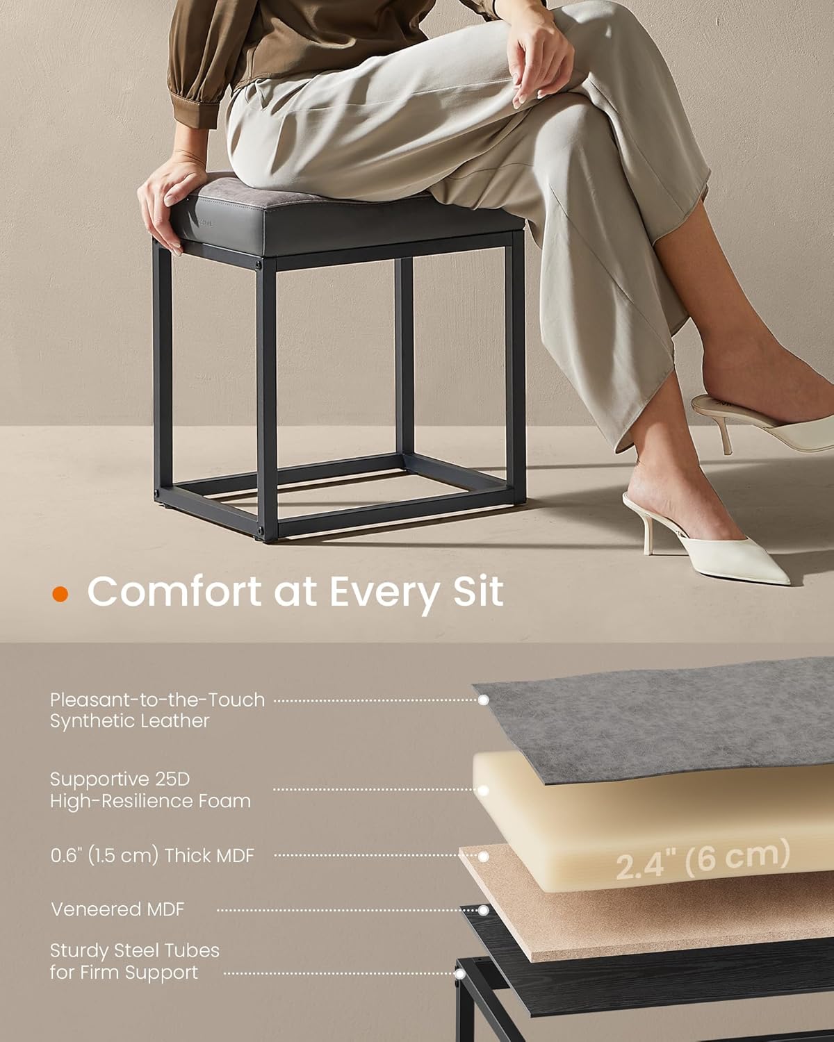 SONGMICS Home LUIZ Collection - Ottoman Footstool, Rectangle Ottoman, Vanity Chair Stool, Footrest, Reversible Top, Side Table, Max. Load 660 lb, Bedroom Living Room Entryway, Dove Gray ULOM079G01
