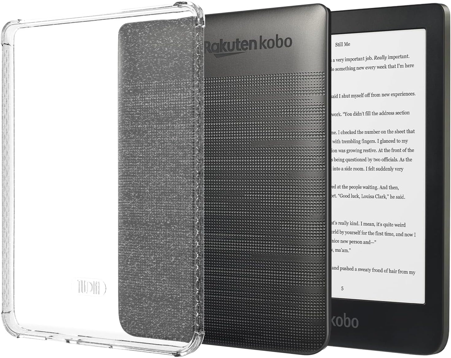 TUDIA SKN Designed for Kobo Clara HD Case 6" (2018) Back Cover, [Reinforced Corners] Shockproof Slim Anti-Yellowing Silicone Gel Clear Back Lightweight Grip TPU Bumper for eReader - Clear Glitter