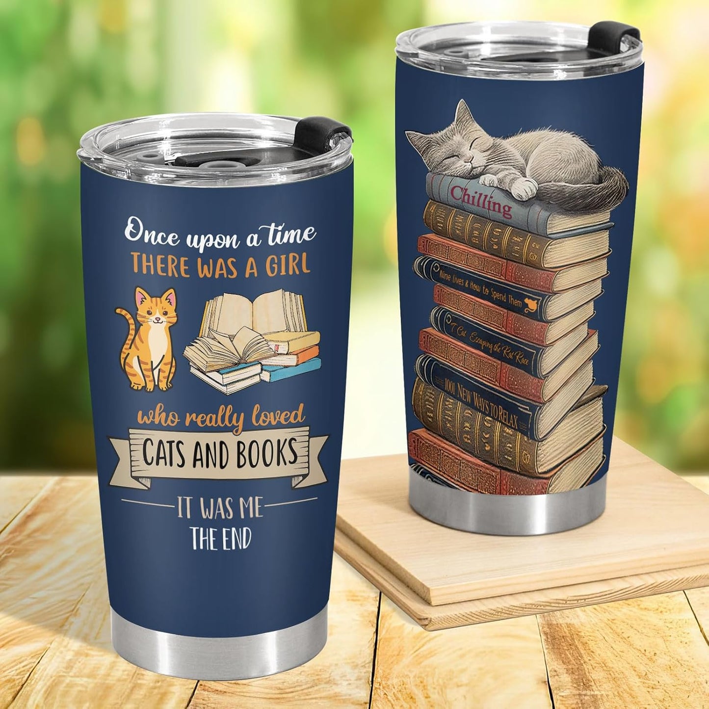 34HD Cat Bookish Tumbler 20oz Stainless Steel Insulated, Funny Just a Girl Who Loves Cats and Books Gift - Birthday Present for Pet Lovers, Librarian & Her