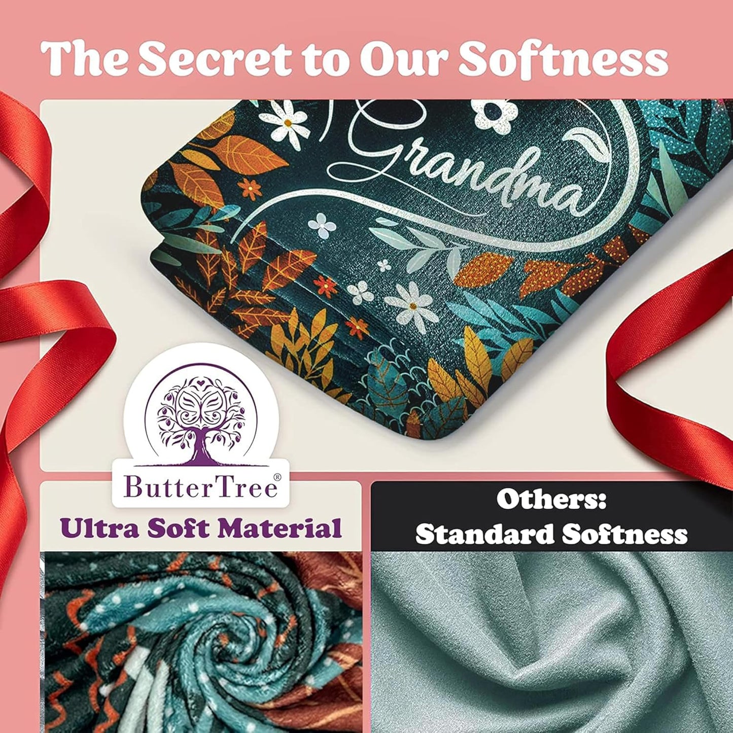 Grandma Gifts - I Love You Blanket for Grandmother, Soft Fleece Throw 65"x50" with Flowers Design, Mothers Day Birthday Gift from Grandchildren, Cozy Nana Throw Blanket
