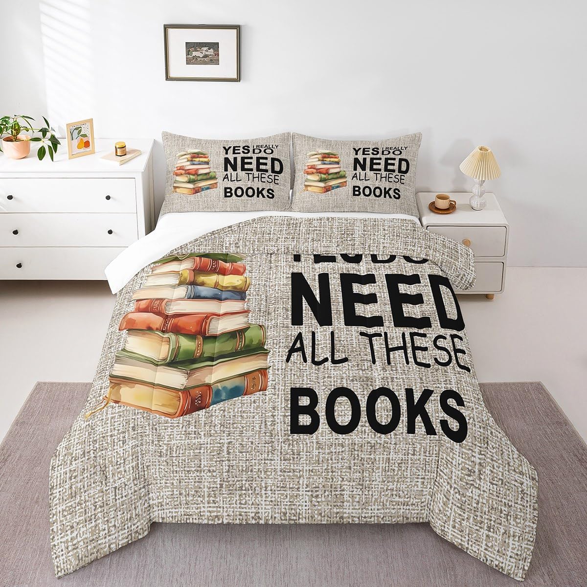 Castle Fairy Books Pattern Full Size Comforter Set,Book Lover Bedding Set for Adults Teens,Children Book Comforter Luxury Watercolor Quilt Set Room Decor 3Pcs