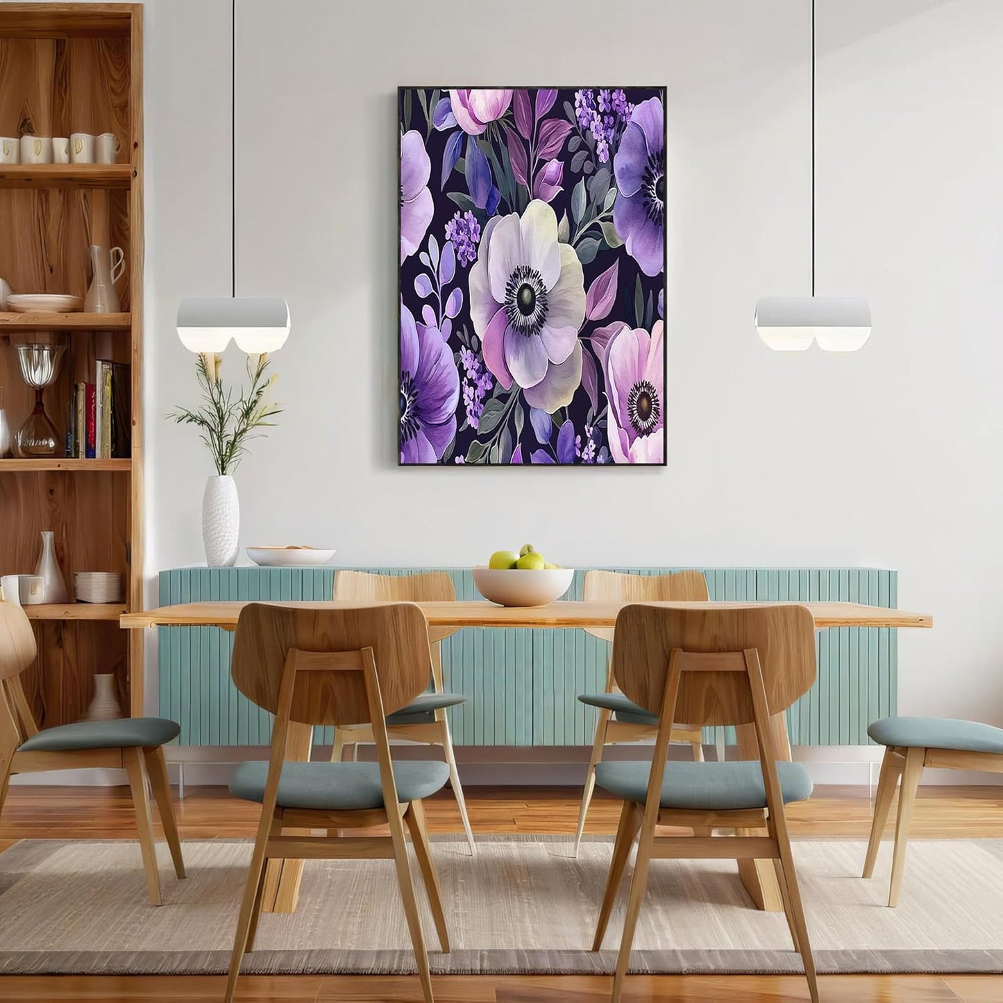 GDJSMIN Artistic Botanical Illustration Wall Art, Watercolor Anemone Pattern Poster for Reading Room Living Room Decor 12x 16 inch Unframed