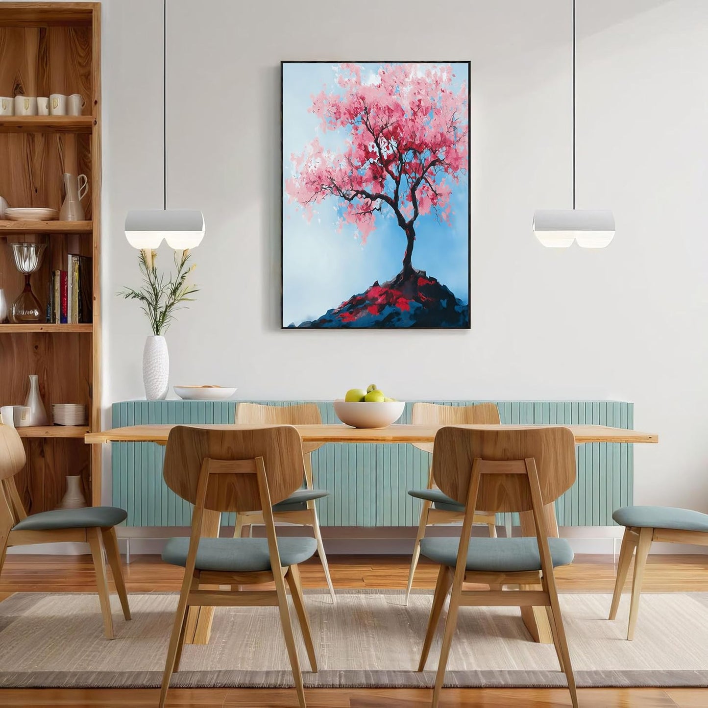 GDJSMIN Fantasy Ink Painting Wall Art, Pink Cherry Blossom Tree Poster For Reading Room Living Room Decor 16X 24 Inch Unframed
