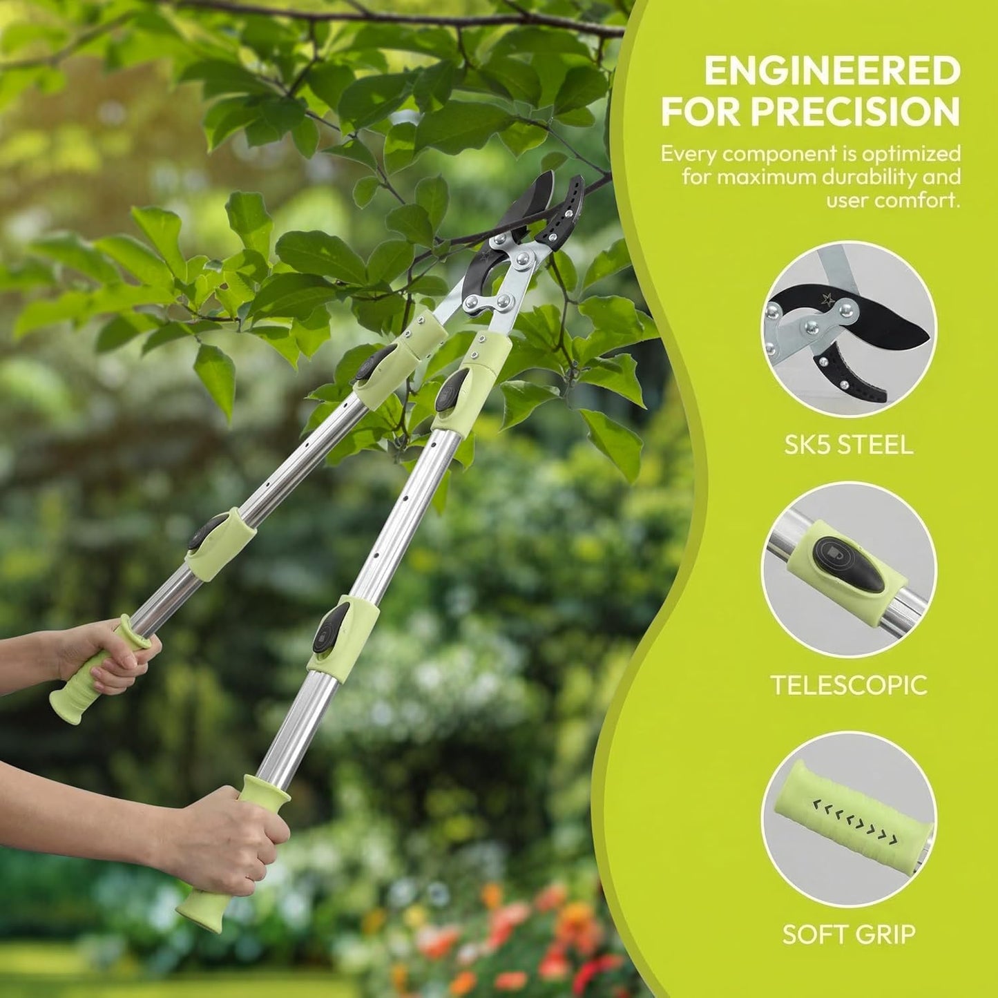 BeBecome 43-Inch Tree Trimmer, Heavy Duty Bypass Loppers for Tree Branches, Sharp Steel Pruning Shears for 1.5 Inch Cutting, Garden Tool for Yard Trimming