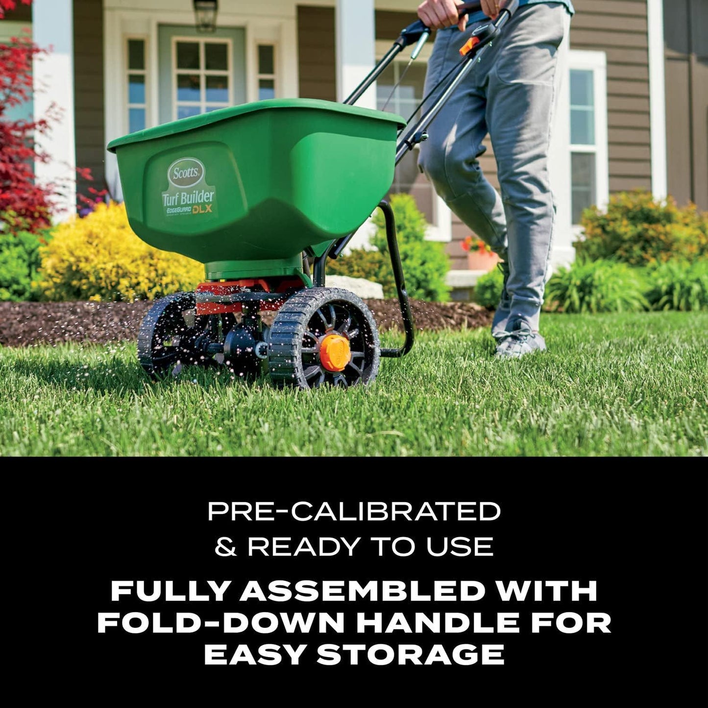 Scotts Turf Builder EdgeGuard DLX Broadcast Spreader - Spreader For Lawn Fertilizer, Weed & Insect Control, Grass Seed, and Ice Melt, Holds Up To 15,000 sq. ft. of Product