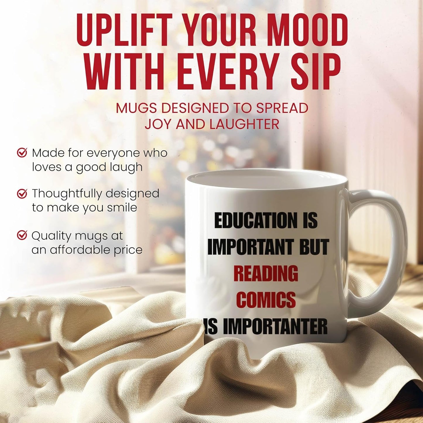 Education Is Important But Reading Comics Is Importanter Mug - Comic Lover Coffee Cup - Reader Funny Gift From - Graphic Tea Mugs - Cups - 11 Oz Ceramic Gifts For Enthusiasts, Birthday, Him, Her