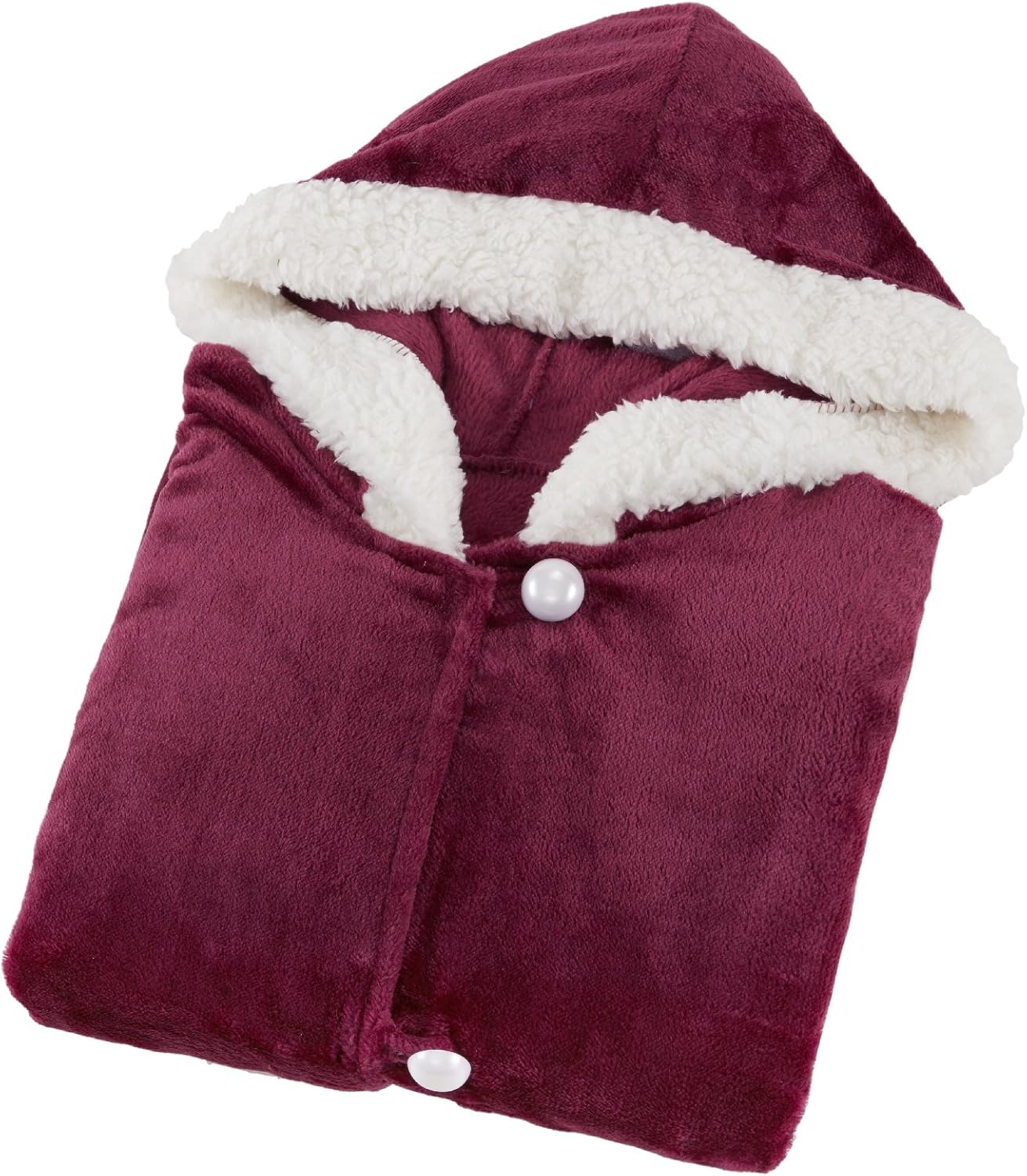 Comfort Spaces Angel Wrap Hooded Wearable Blanket Throw, Ultra Soft Giftable Plush To Sherpa Poncho Blanket Wrap With Pockets, Cozy and Warm Shawl Gift for Her, 58"x72", Red