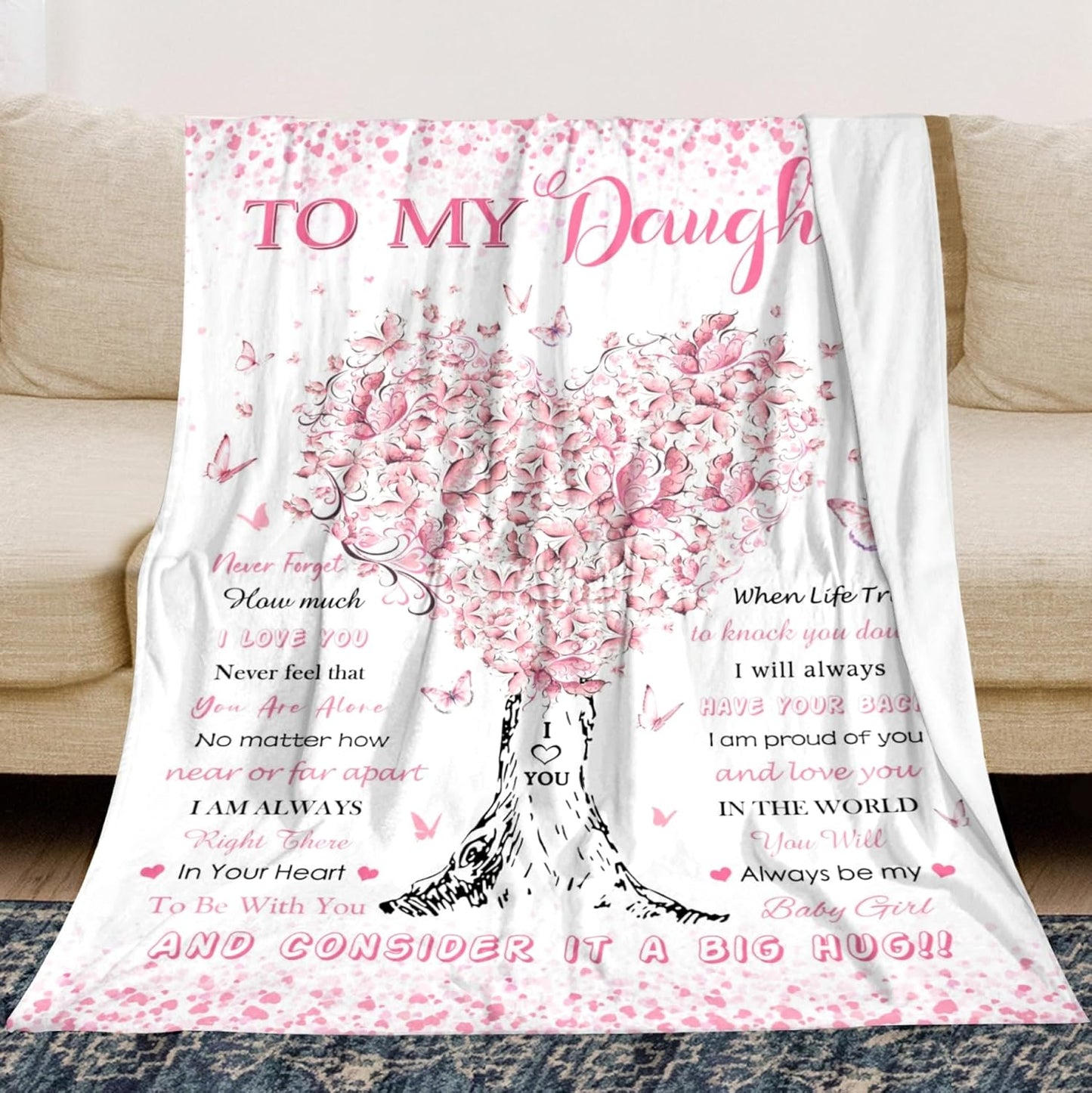 Daughter Gifts from Mom Dad, Birthday Gifts for Daughter, Unique Fun Pink Tree Girl Throw Blanket Gift for Graduation Christmas Quinceanera, Super Soft Warm Comfy Plush Flannel Fleece Blanket 60"x50"