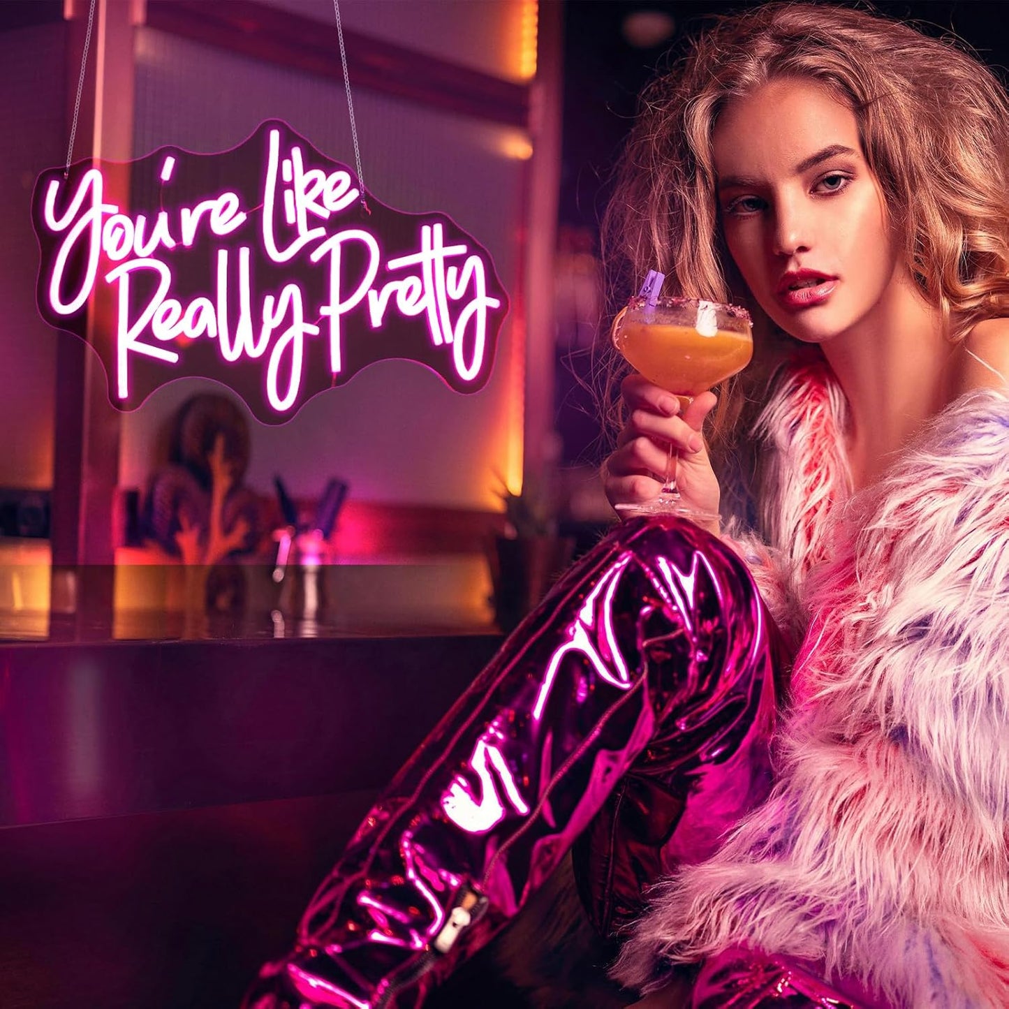 You're Like Really Pretty Neon Sign, Neon Signs for Wall Decor Pink LED Neon Light Up Signs Home Decor for Bedroom Business Club Party Bars Shop Decoration USB Operated
