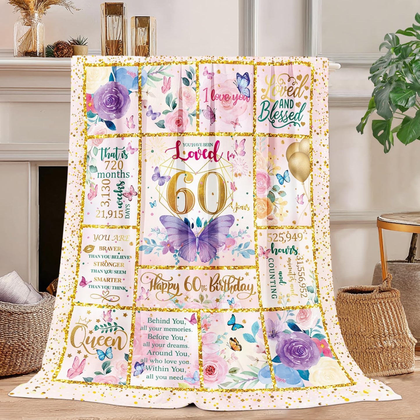 60th Birthday Gifts for Her -60 Year Old Gifts for Women Mom -60th Milestone Birthdays Blanket - 60th Birthday Blanket for Women - Warm Soft Plush Flannel Throw Blankets (60"x50")