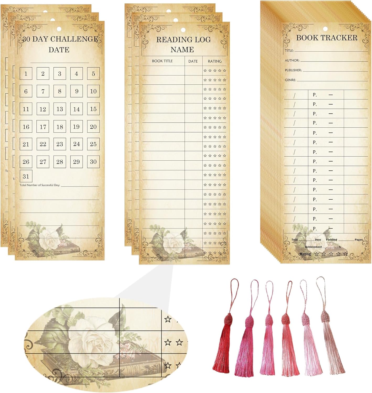 3 x 8 Inch Reading List Bookmarks Book Tracker and Reading Log Bookmarks - Book Tracker Notecards for Literacy Week, Library, Reading Lovers, Graduation Gifts 30 Sets