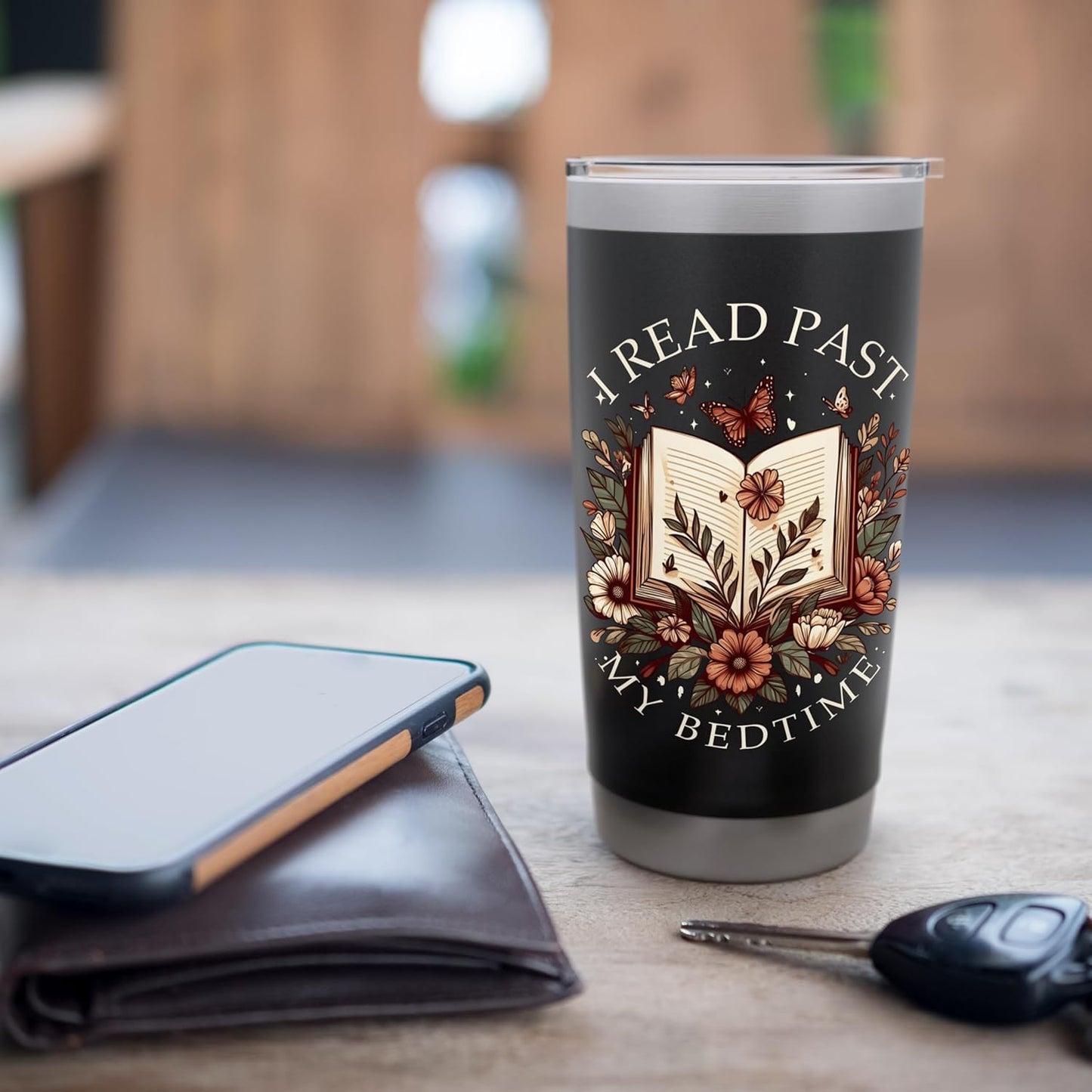 Book Lover Reading Bookish Floral I Read Past My Bedtime Stainless Steel Insulated Tumbler