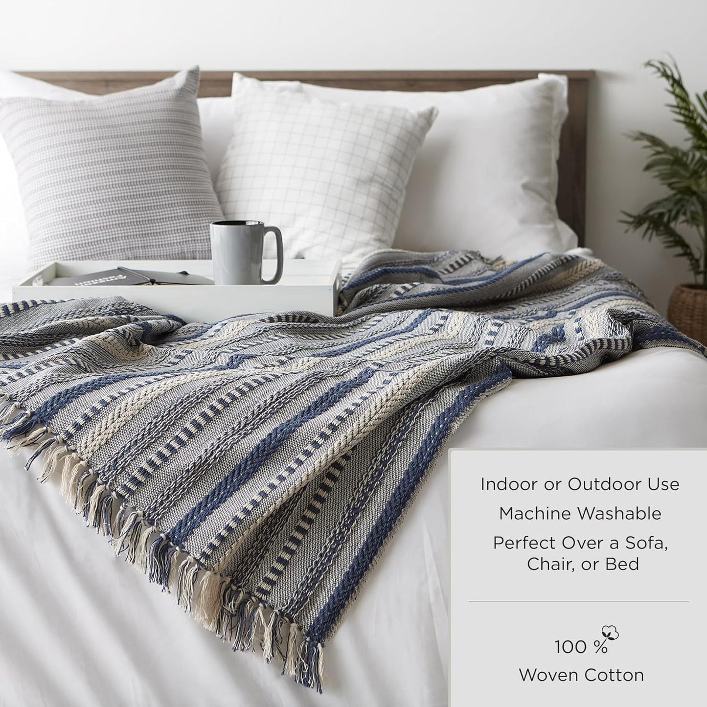 DII Transitional, Basketweave Woven Throw, 50x60, Stone