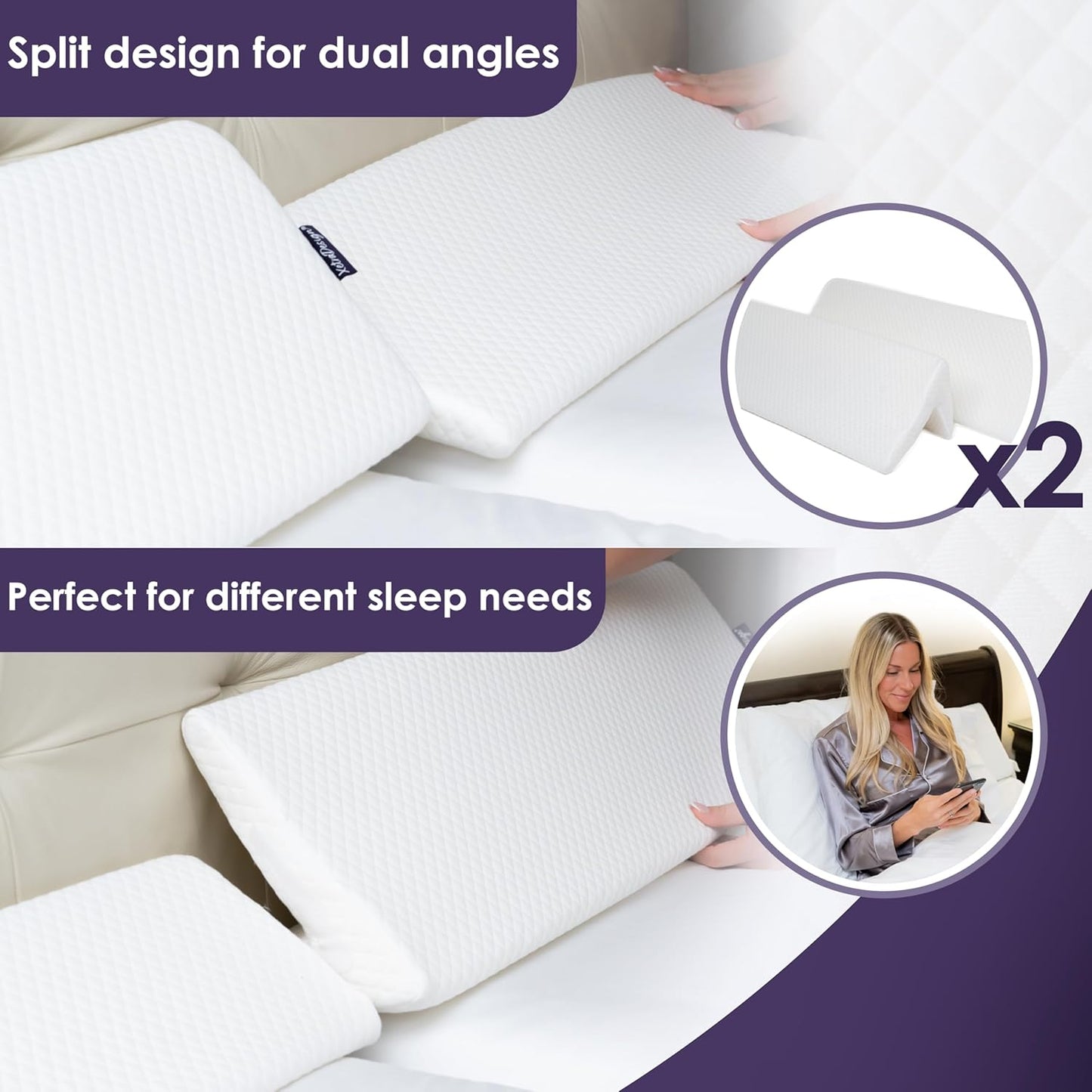Bed Wedge Pillow Set for Headboard Gap Up to 7", Triangle Gap Filler for Bed, Mattress Wedge Gap Filler, Headboard Space Filler, Corner Pillow, White Half King 38" (2-pk)