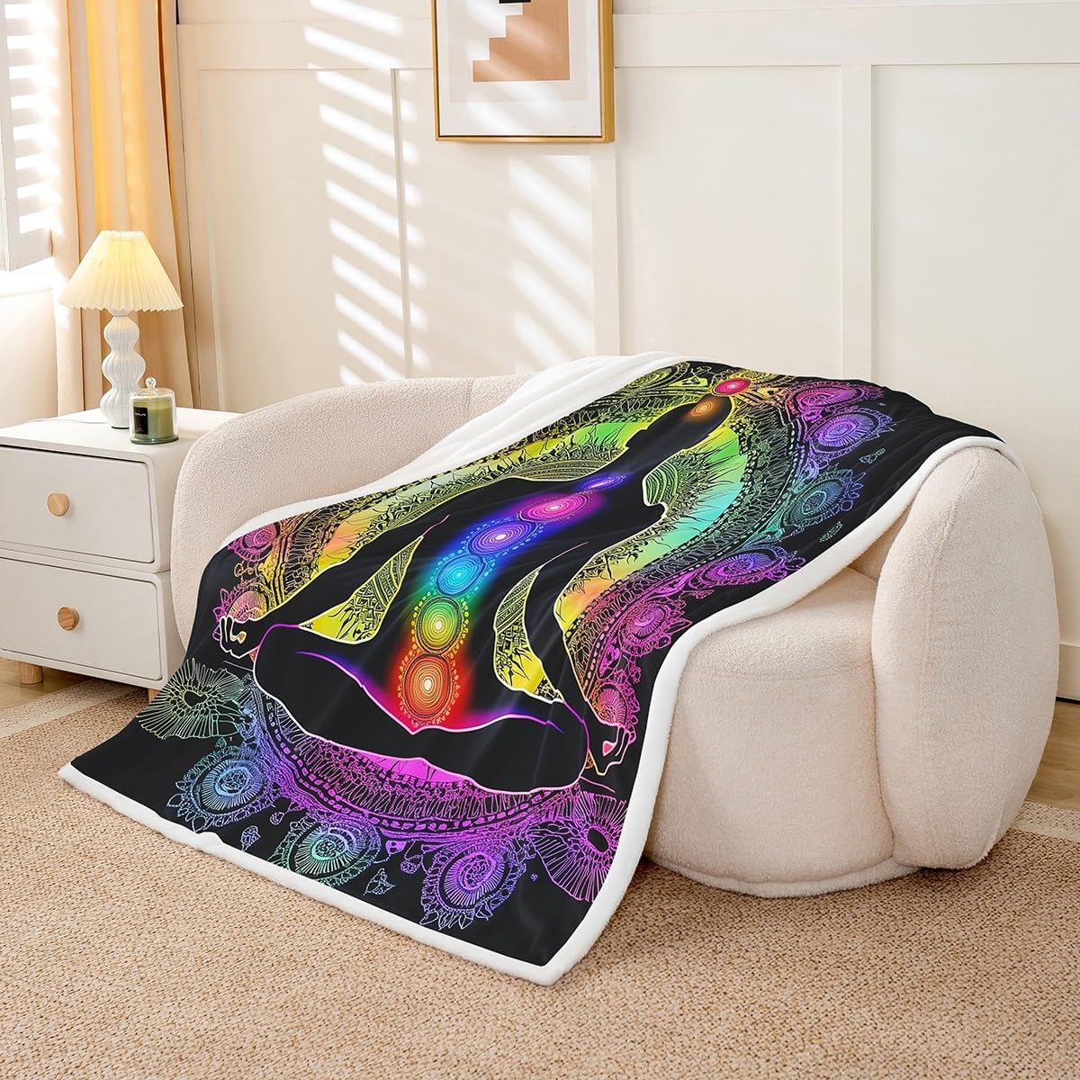 Erosebridal Yoga Throw Blanket Gradient Mandala Fleece Blanket, Meditation 40"X50" Sherpa Blanket Kids Boys Girls Teens Art Fuzzy Blanket