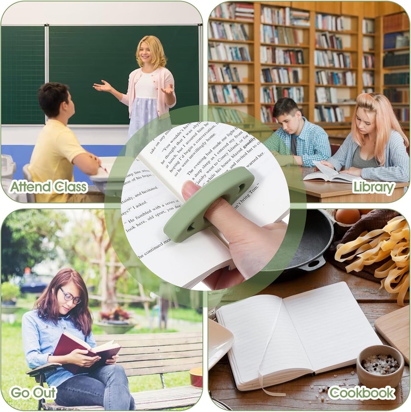 4 Pcs Thumb Book Page Holder, 2 Size Soft Breathable Silicone Book Thumb Page Holders for Reading Books Holders Ring, Teacher Must Haves Books Accessories Book-Lovers Gifts (Small, Medium)