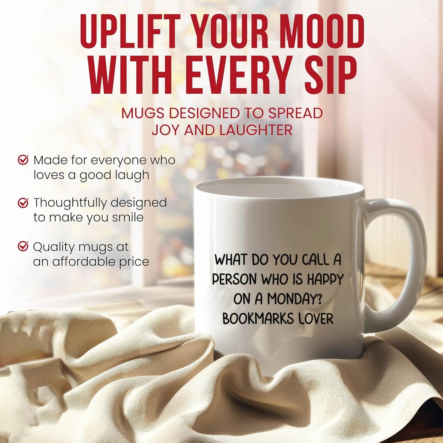 Happy Bookmarks Lover Mug - Reading Enthusiast Coffee Cup - Bookworm Funny Gift From Friends - Literary Fan Tea Mugs - Page Marker Cups - 11 Oz Ceramic Gifts For Bibliophiles, Birthday, Him, Her