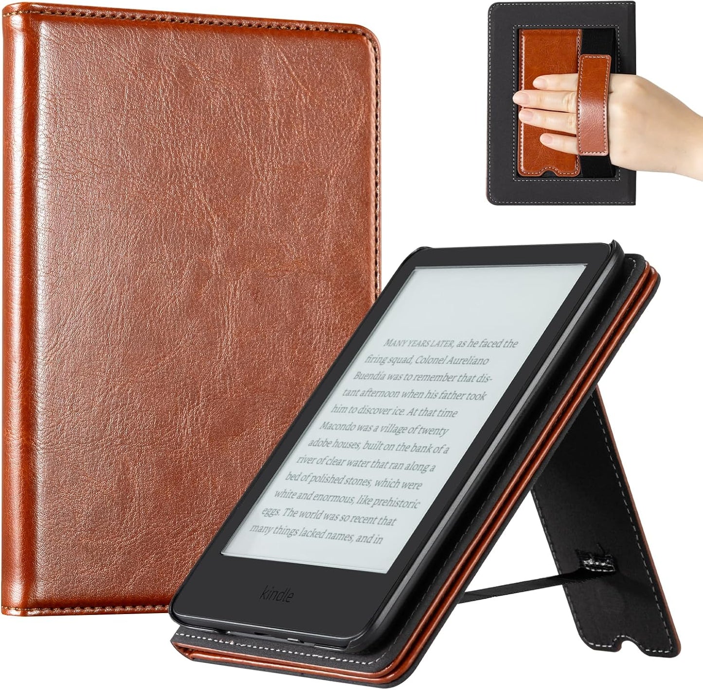 CoBak Case for 6" E-Reader - PU Leather Smart Cover with Auto Sleep/Wake & Hand Strap, not Compatible with Kobo Clara,Brown