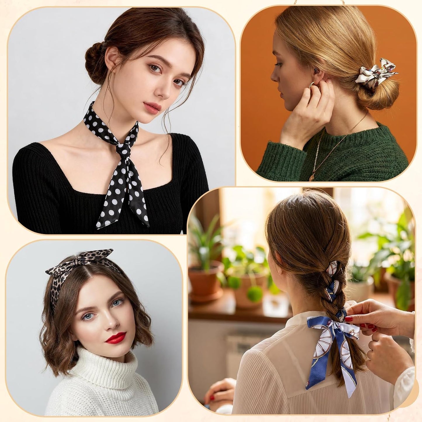 JATEBI 24 Pcs Women Handbag Head Scarf Band Narrow Hair Purse Neck Scarf Ribbon Satin Head Neckerchief Silk