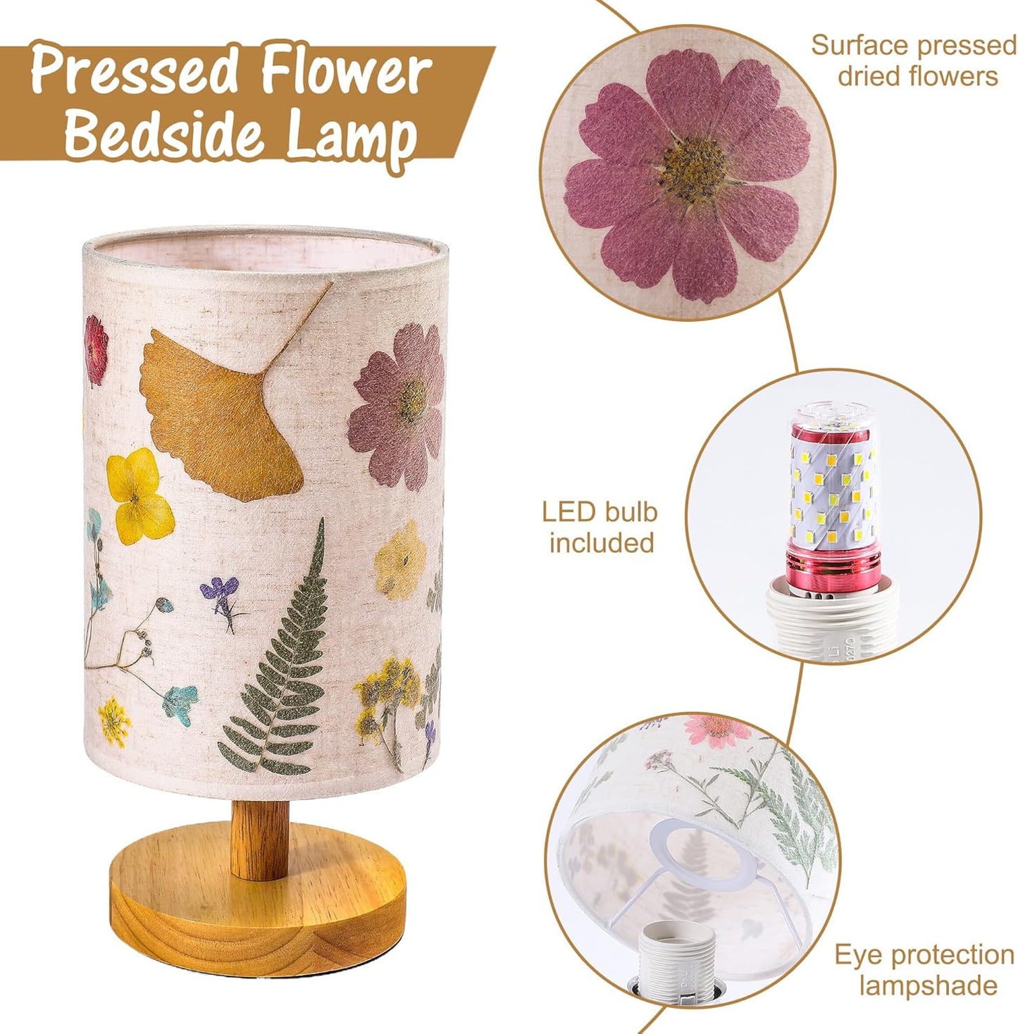 WSYEAR Dried Flowers Small Table Lamp Gifts for Women Her Wife-Pressed Flowers Bedside Lamps Vintage Night Light for Birthday Mothers Day Christmas