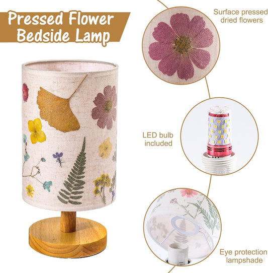 WSYEAR Dried Flowers Small Table Lamp Gifts for Women Her Wife-Pressed Flowers Bedside Lamps Vintage Night Light for Birthday Mothers Day Christmas